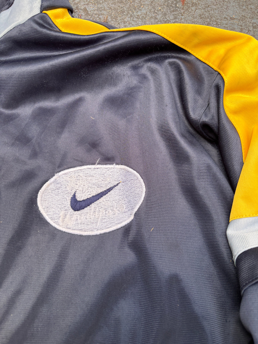 Vintage 80s Nike Jacket Size L Black Yellow Full Zip Chest Embroidered Swoosh Logo