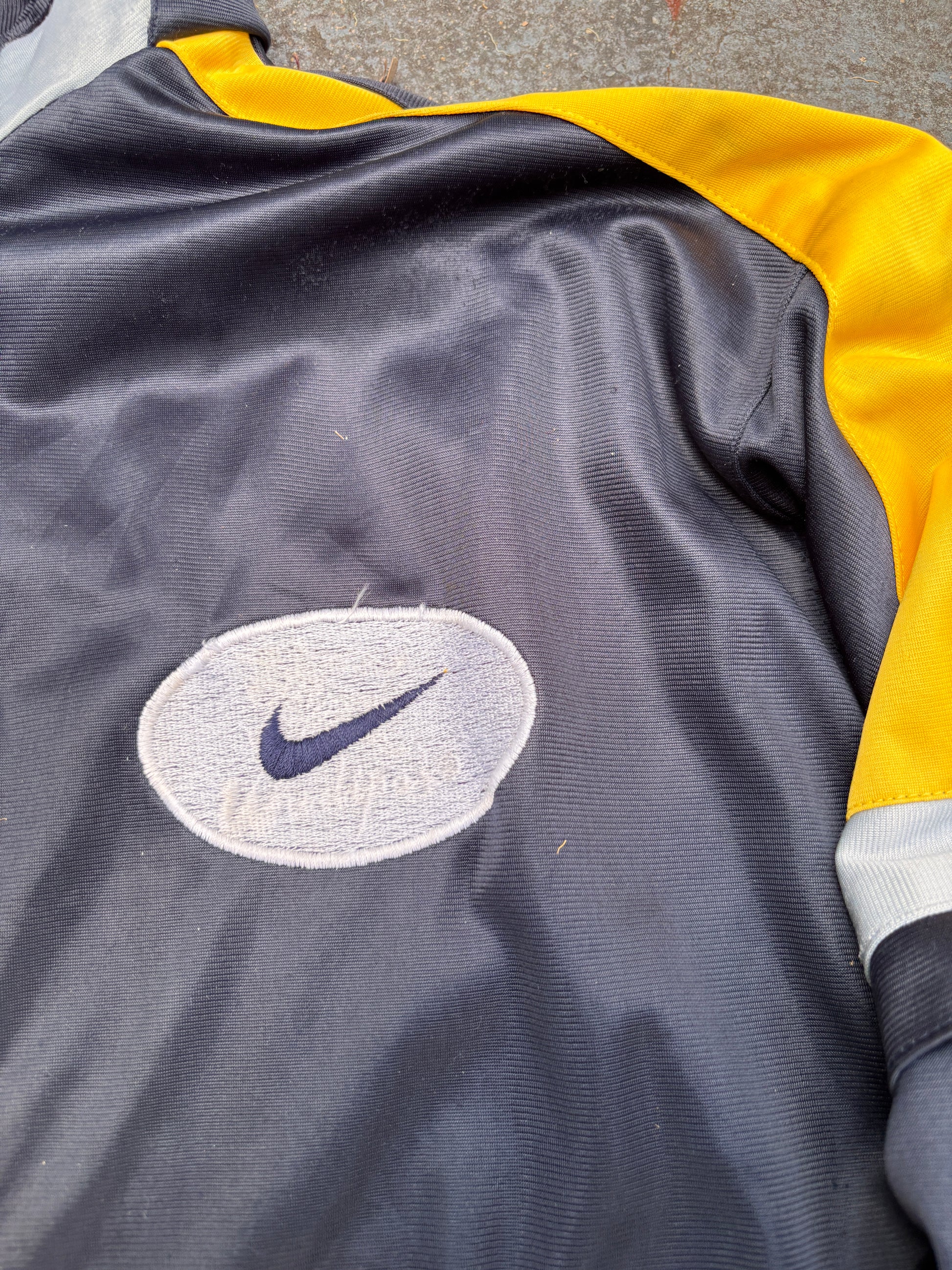 Vintage 80s Nike Jacket Size L Black Yellow Full Zip Chest Embroidered Swoosh Logo