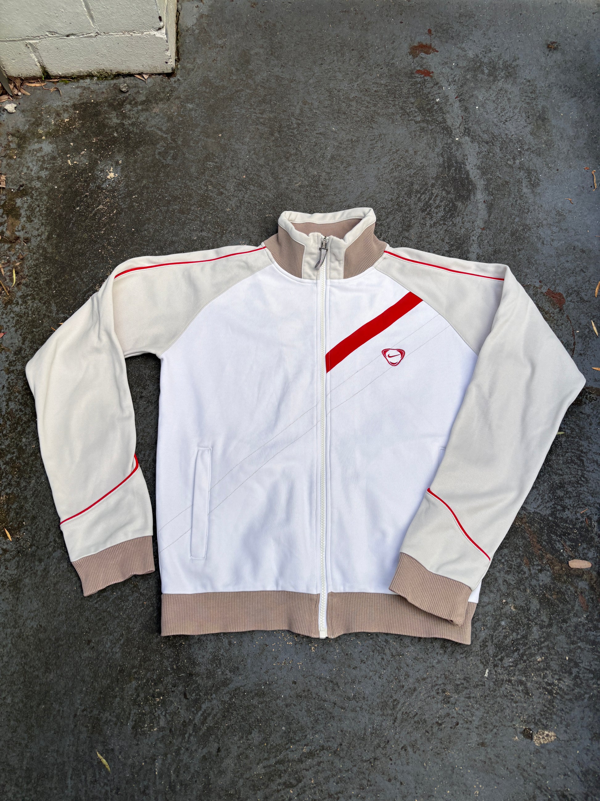 Vintage Y2K Nike Football Jacket White Red Embroidered Logo Mock Full Zip