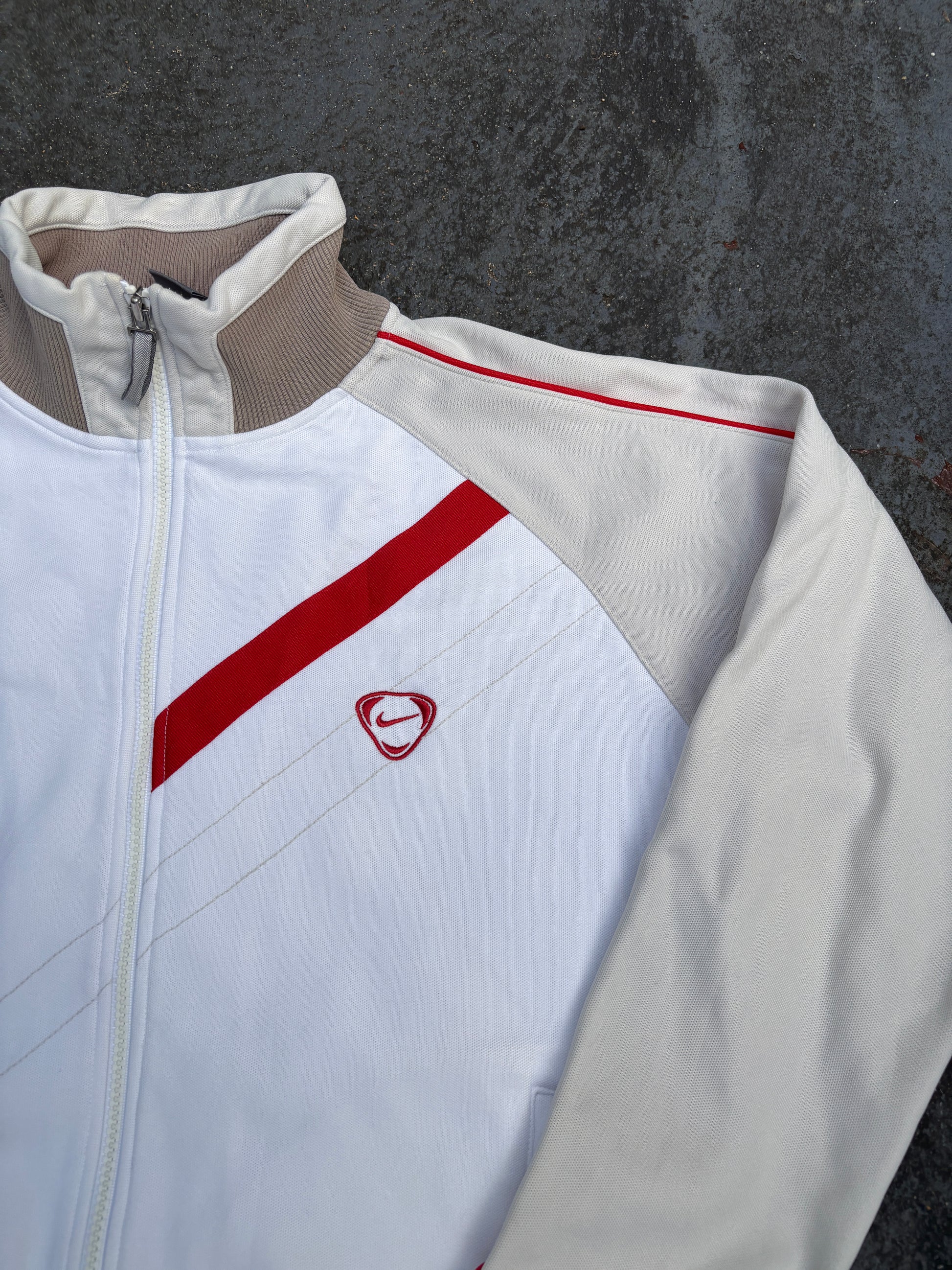 Vintage Y2K Nike Football Jacket White Red Embroidered Logo Mock Full Zip