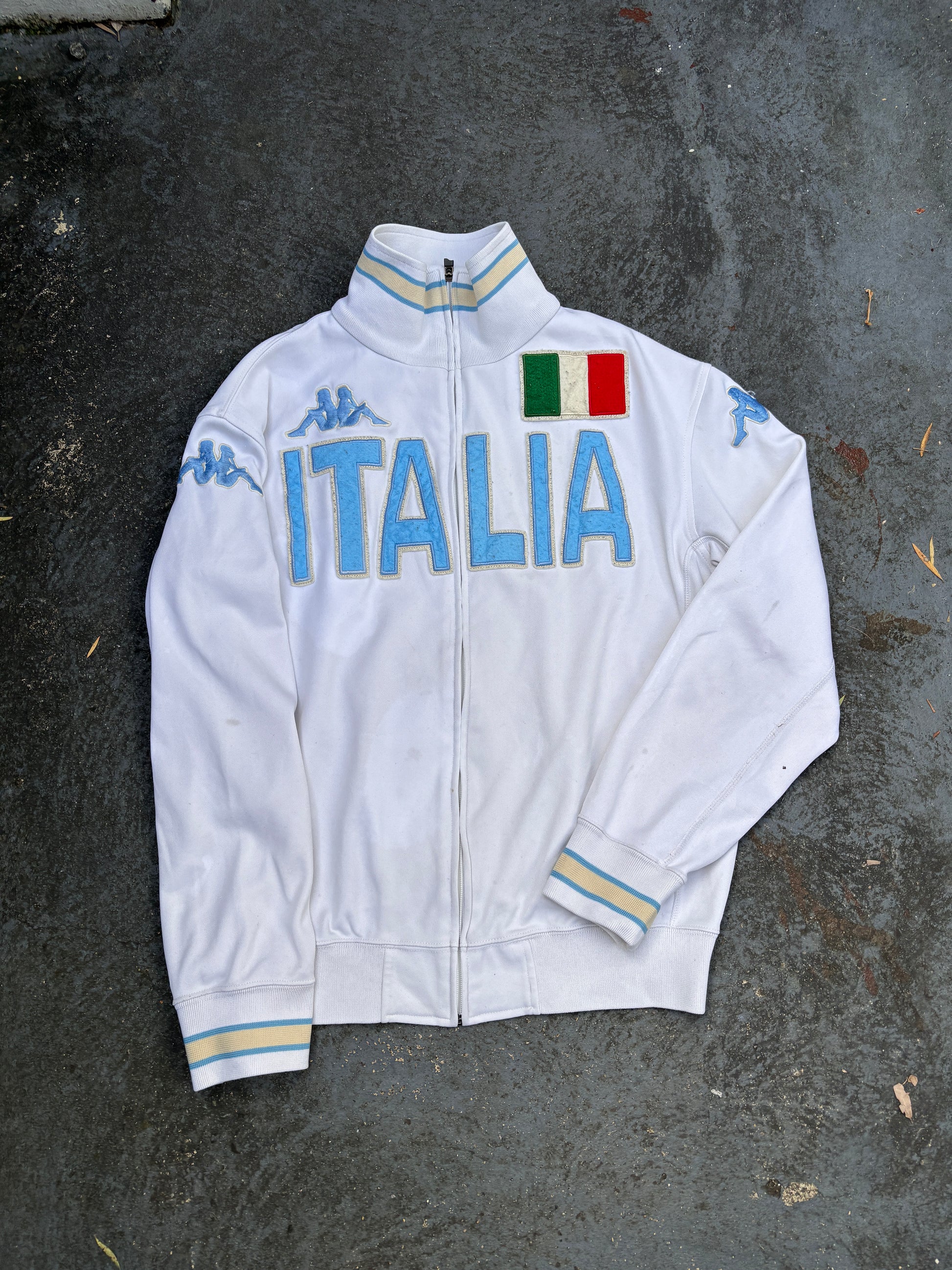Vintage Y2K Italy Kappa Jacket Size S White Blue Football Embroidered Logo Full Zip