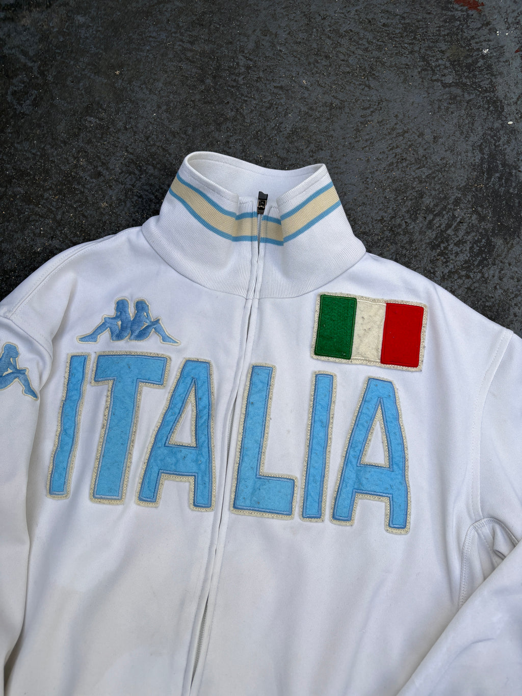 Vintage Y2K Italy Kappa Jacket Size S White Blue Football Embroidered Logo Full Zip