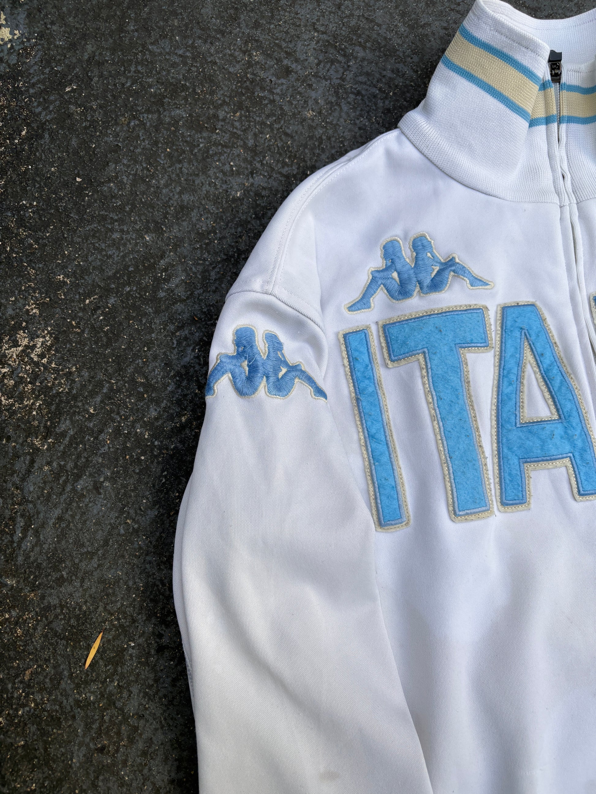 Vintage Y2K Italy Kappa Jacket Size S White Blue Football Embroidered Logo Full Zip