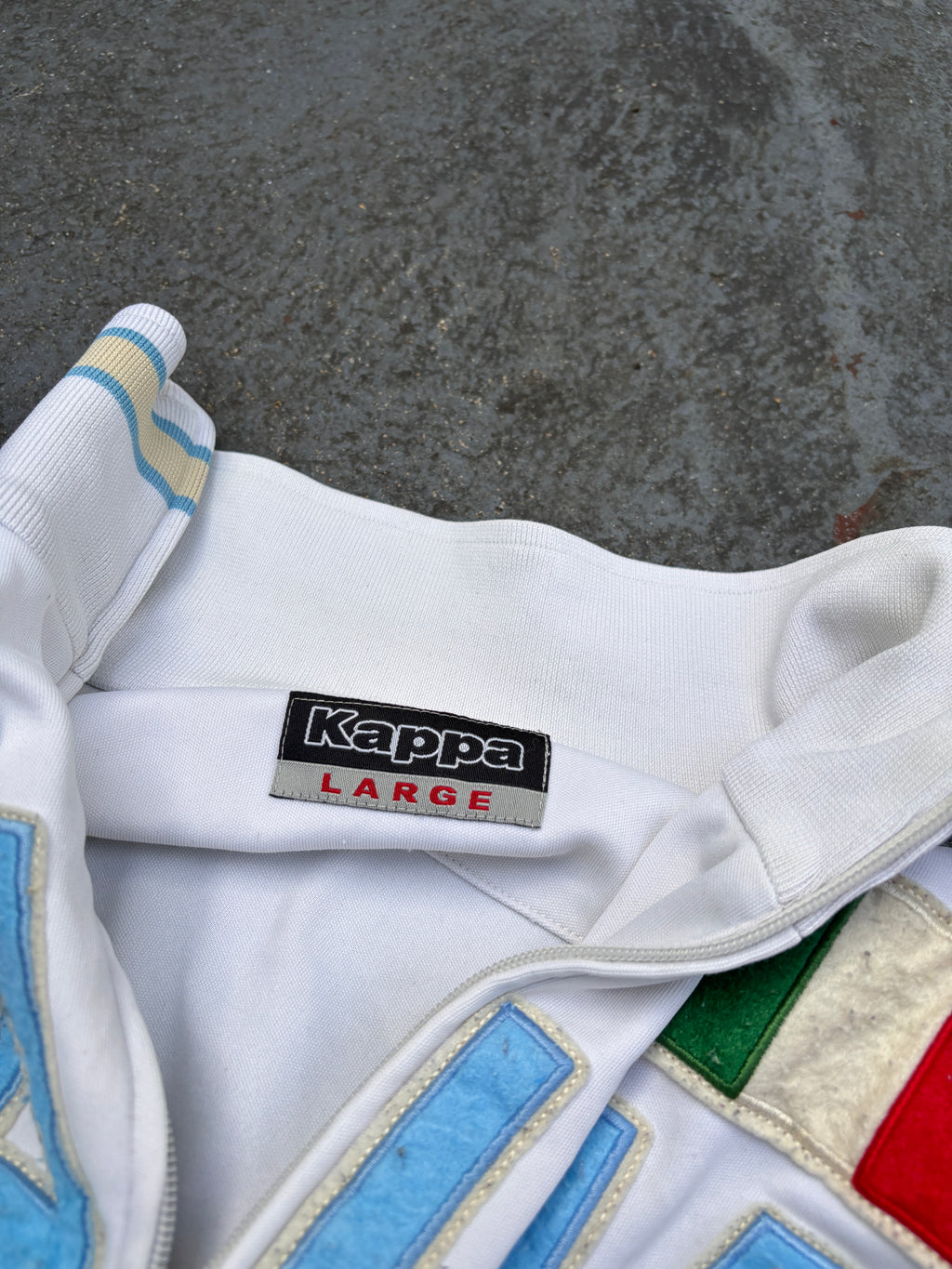 Vintage Y2K Italy Kappa Jacket Size S White Blue Football Embroidered Logo Full Zip