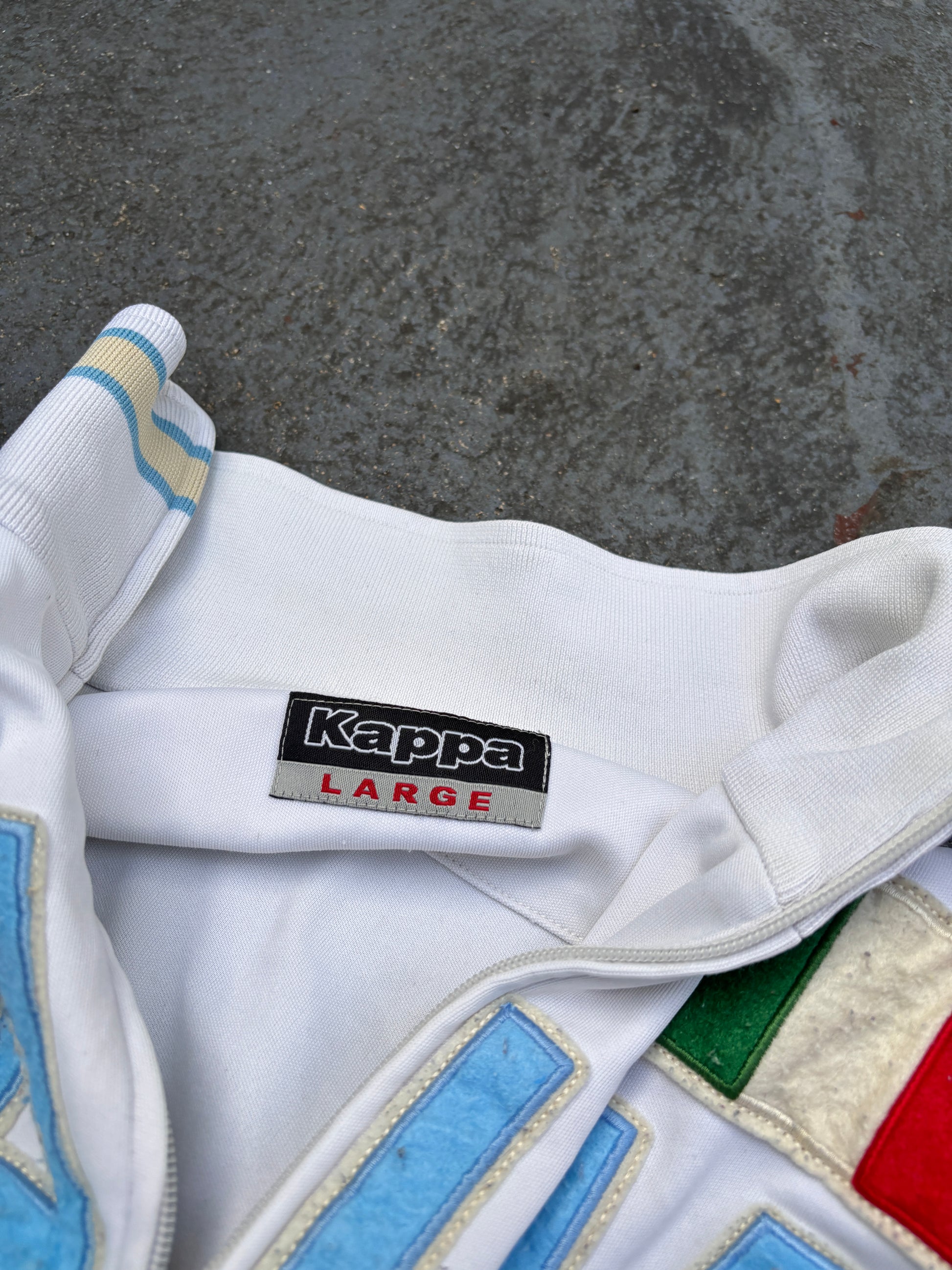 Vintage Y2K Italy Kappa Jacket Size S White Blue Football Embroidered Logo Full Zip