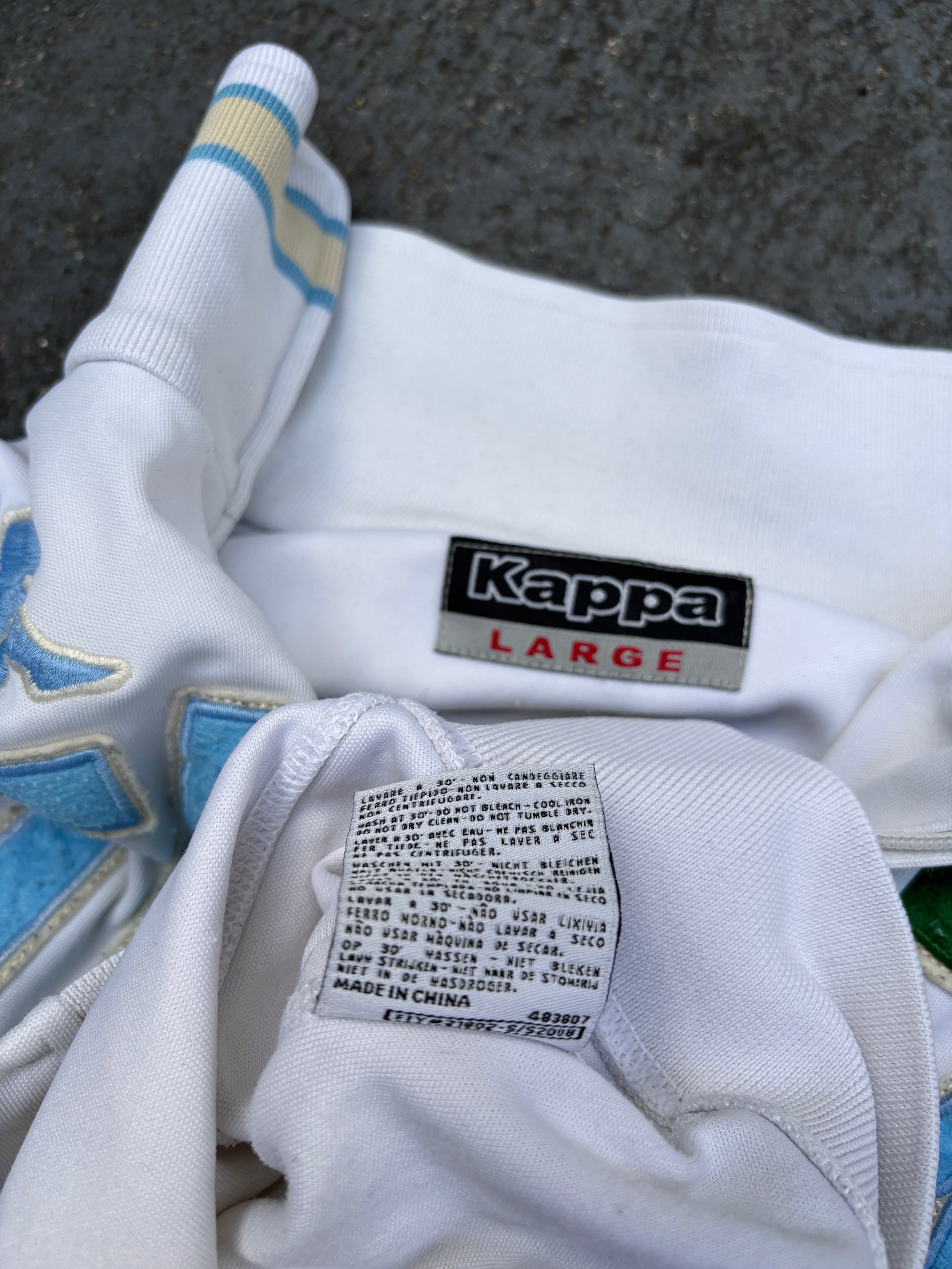 Vintage Y2K Italy Kappa Jacket Size S White Blue Football Embroidered Logo Full Zip