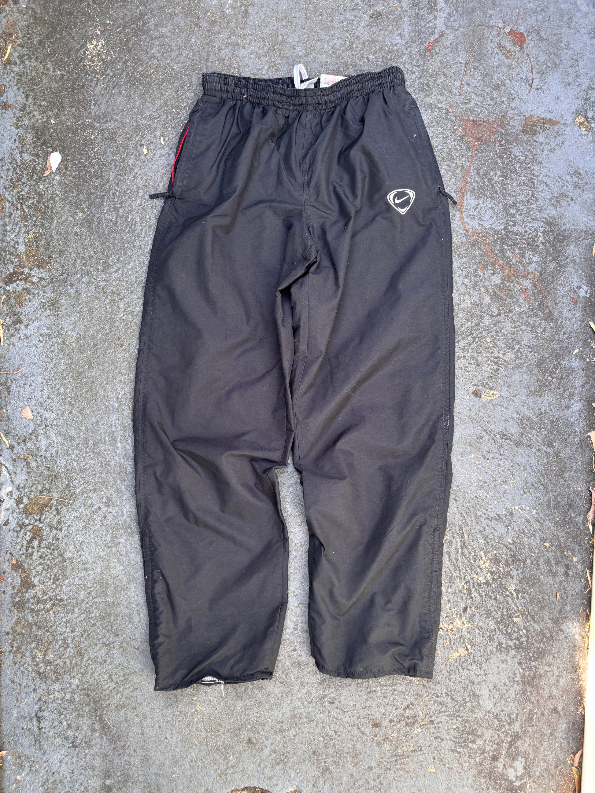 Vintage Y2K Nike Football Track Pants S Black White Logo Wide Leg Nylon Windbreakers