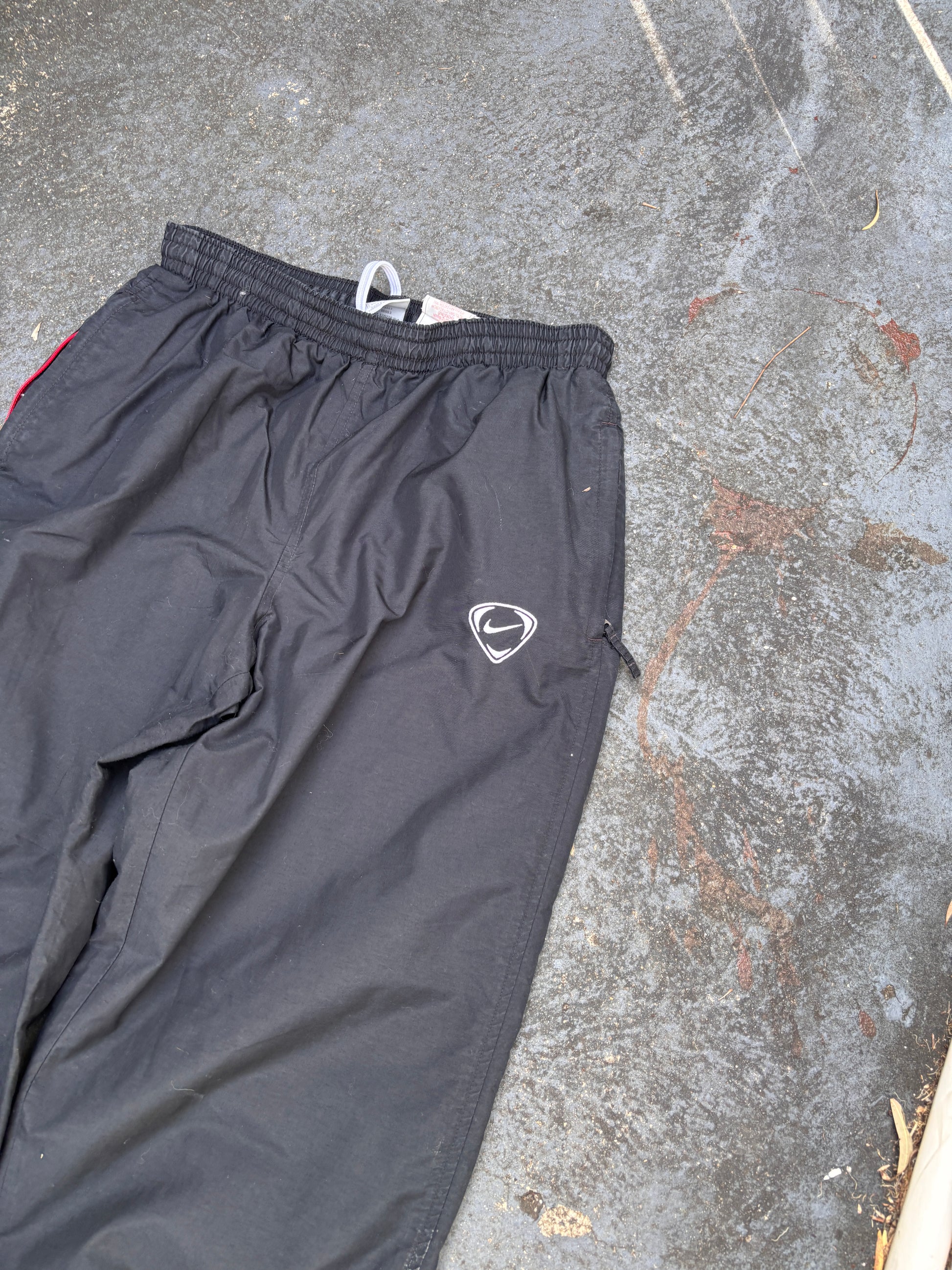 Vintage Y2K Nike Football Track Pants S Black White Logo Wide Leg Nylon Windbreakers