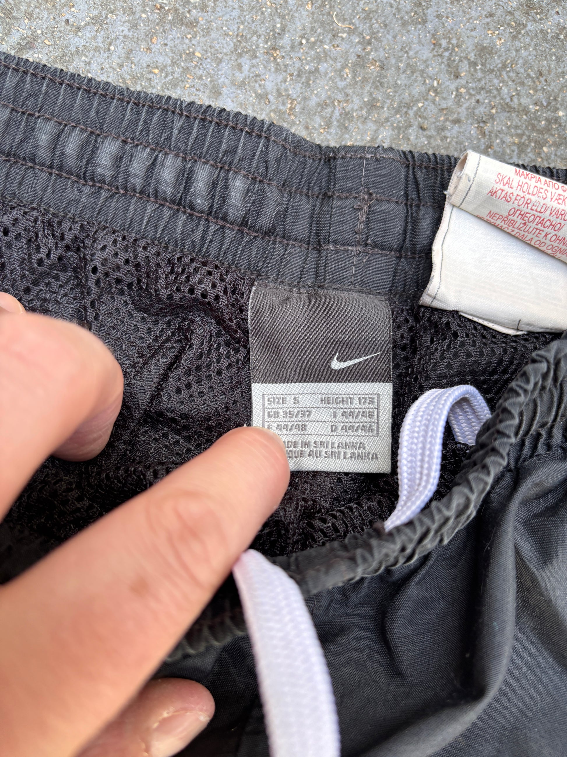 Vintage Y2K Nike Football Track Pants S Black White Logo Wide Leg Nylon Windbreakers