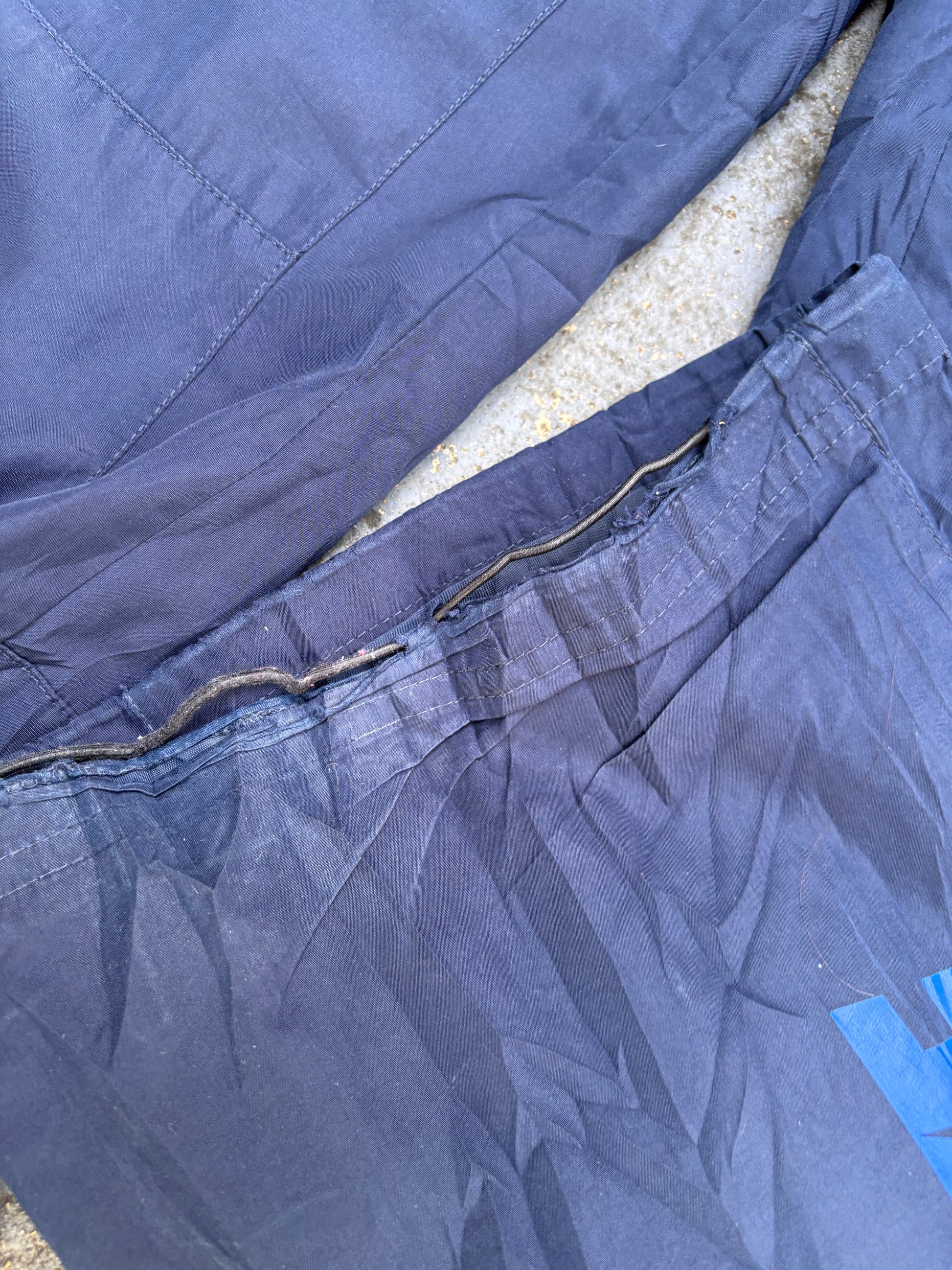 Vintage Y2K Nike Track Pants Small Navy Blue Detail Spell Out Logo Wide Leg Bungee
