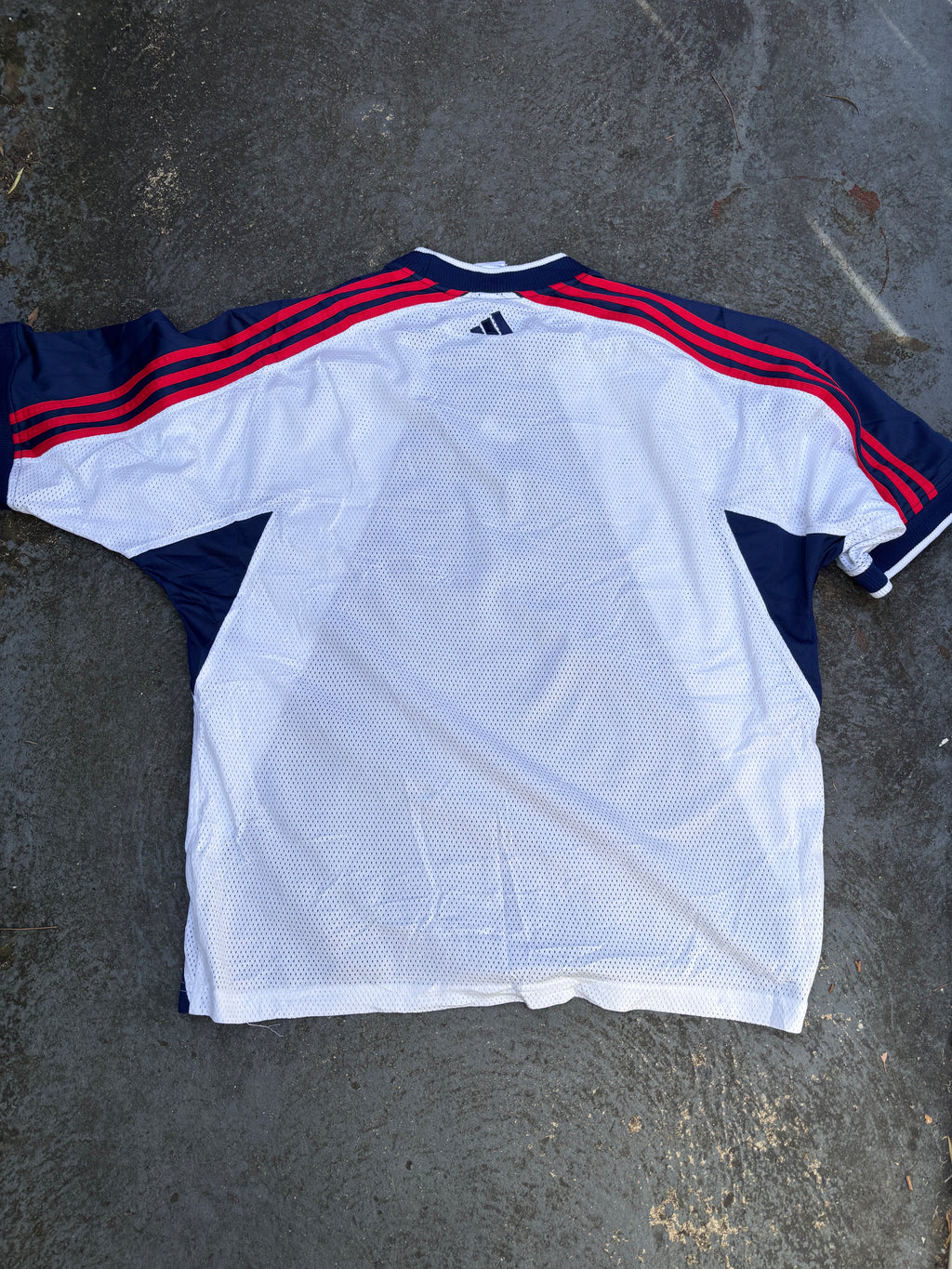 Vintage 90s Adidas Jersey Size L Blue White Mesh Football 3 Stripe Center Logo