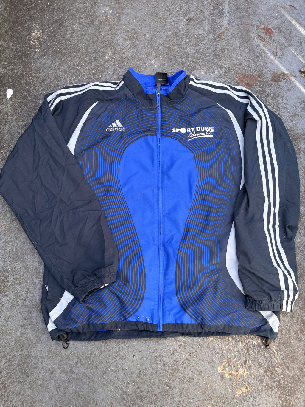 Vintage Y2K Adidas Football Jacket L Blue Black Detail Chest Logo 3-Stripes Full Zip