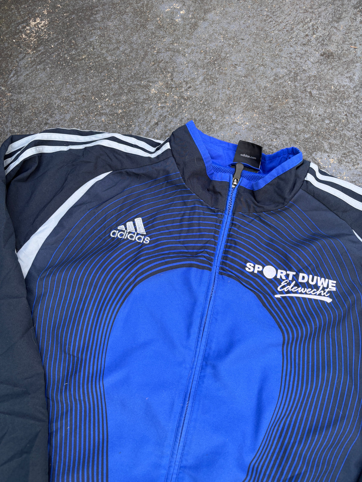 Vintage Y2K Adidas Football Jacket L Blue Black Detail Chest Logo 3-Stripes Full Zip