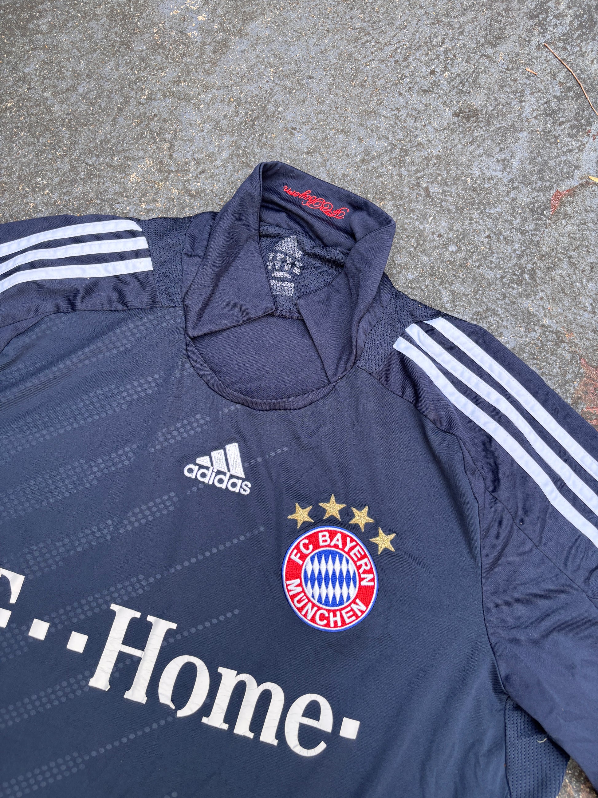 Vintage Y2K Adidas Bayern Munich Jersey Size L Navy Chest Logos Back Spell Out