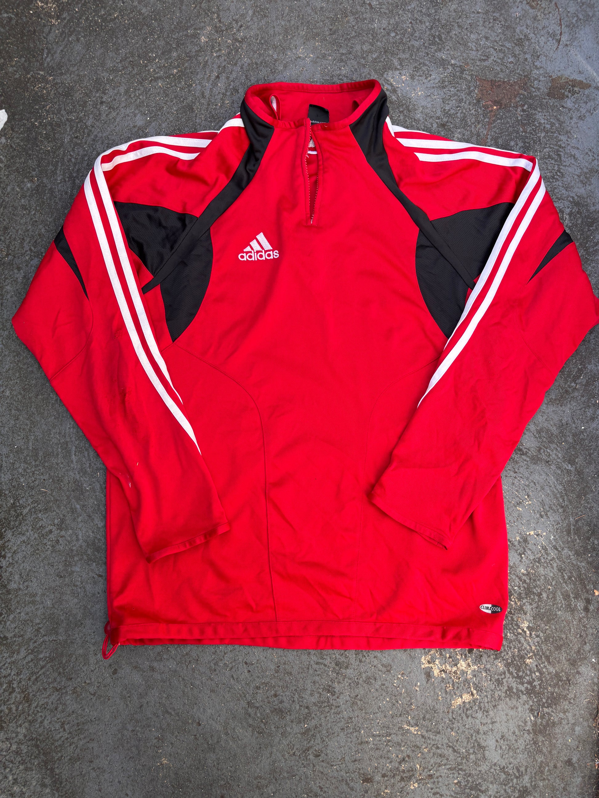 Vintage Y2K Adidas Jumper Size M Red White Black Predator Logo 1/4 Zip Pullover