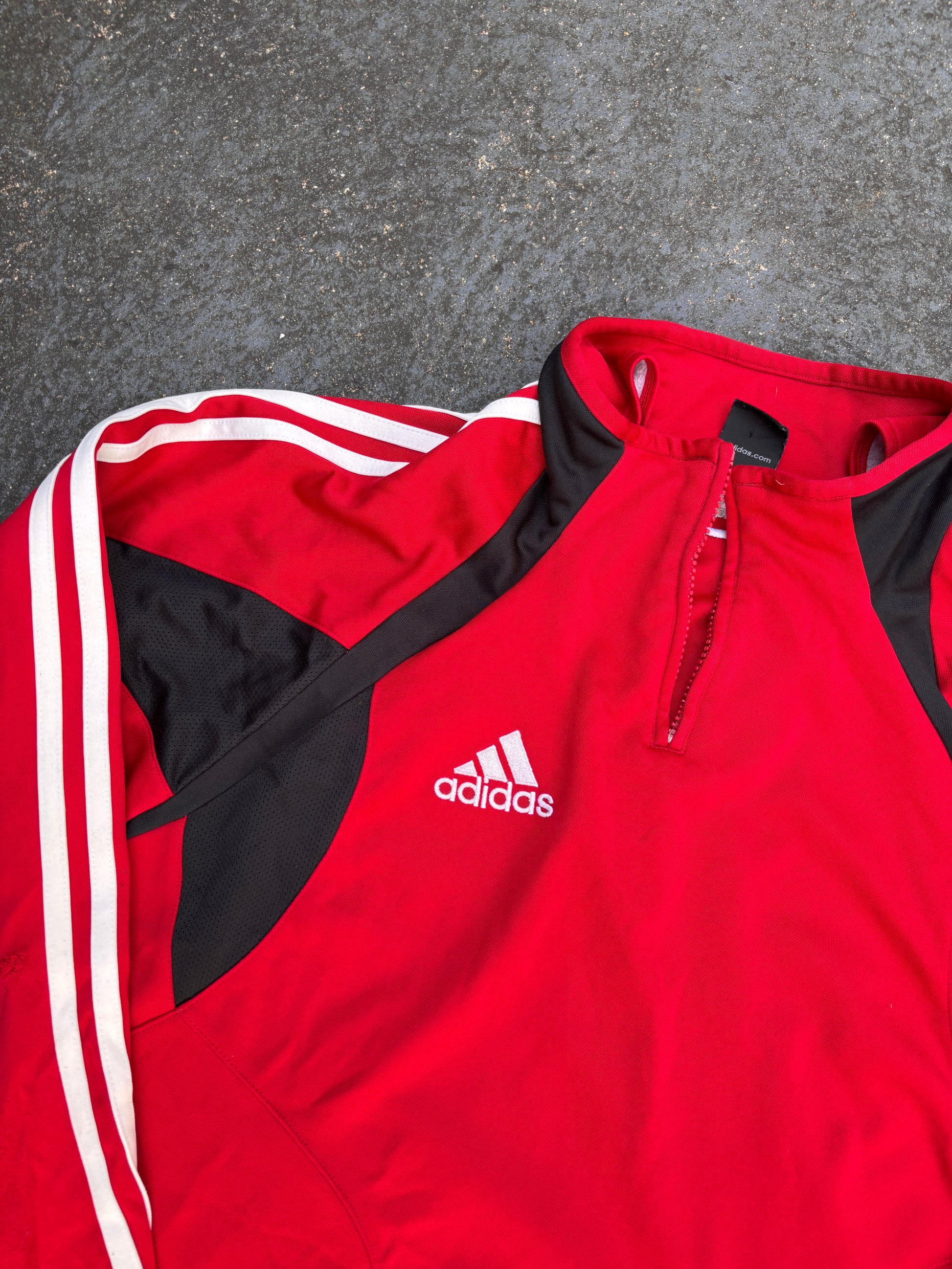 Vintage Y2K Adidas Jumper Size M Red White Black Predator Logo 1/4 Zip Pullover