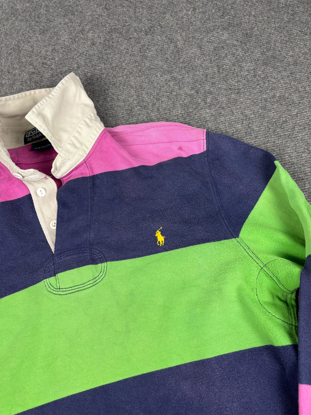 Vintage Y2K Ralph Lauren Rugby Polo Men's M Striped Pink Blue Green Striped Small Pony