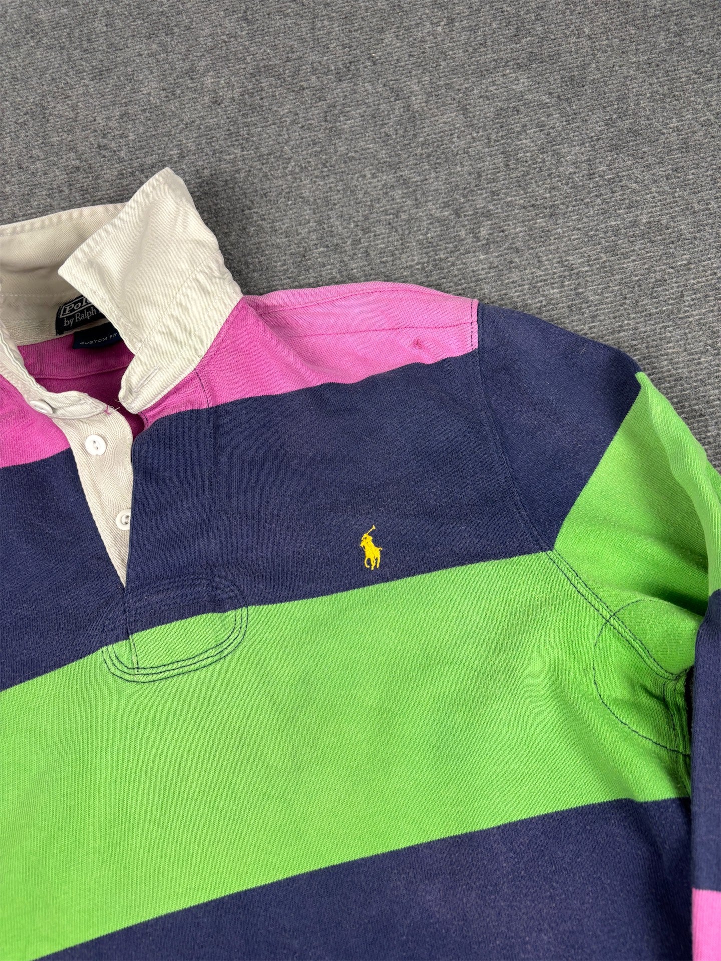 Vintage Y2K Ralph Lauren Rugby Polo Men's M Striped Pink Blue Green Striped Small Pony