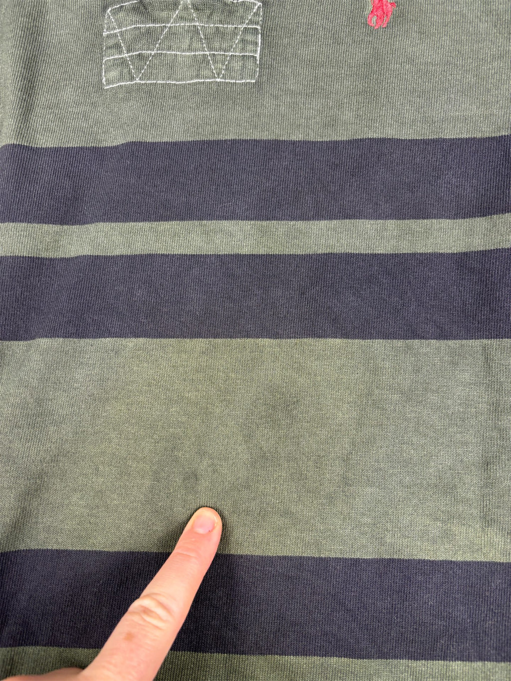 Vintage Y2K Ralph Lauren Rugby Polo Men's M Dark Green Navy Striped Small pony Collared