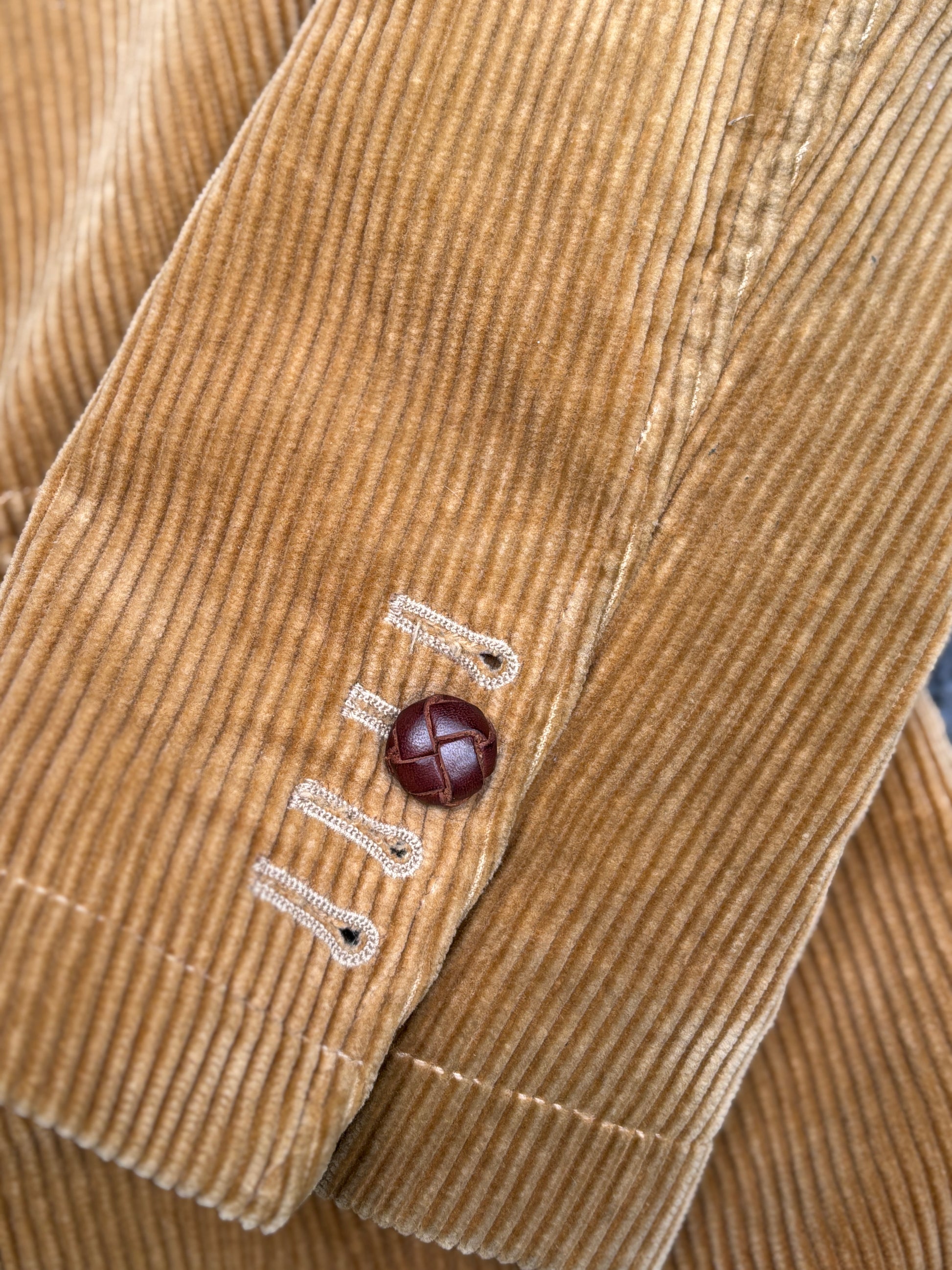 Vintage 90s Polo Ralph Lauren Corduroy Jacket Size M Brown Front Pockets Leather Patches