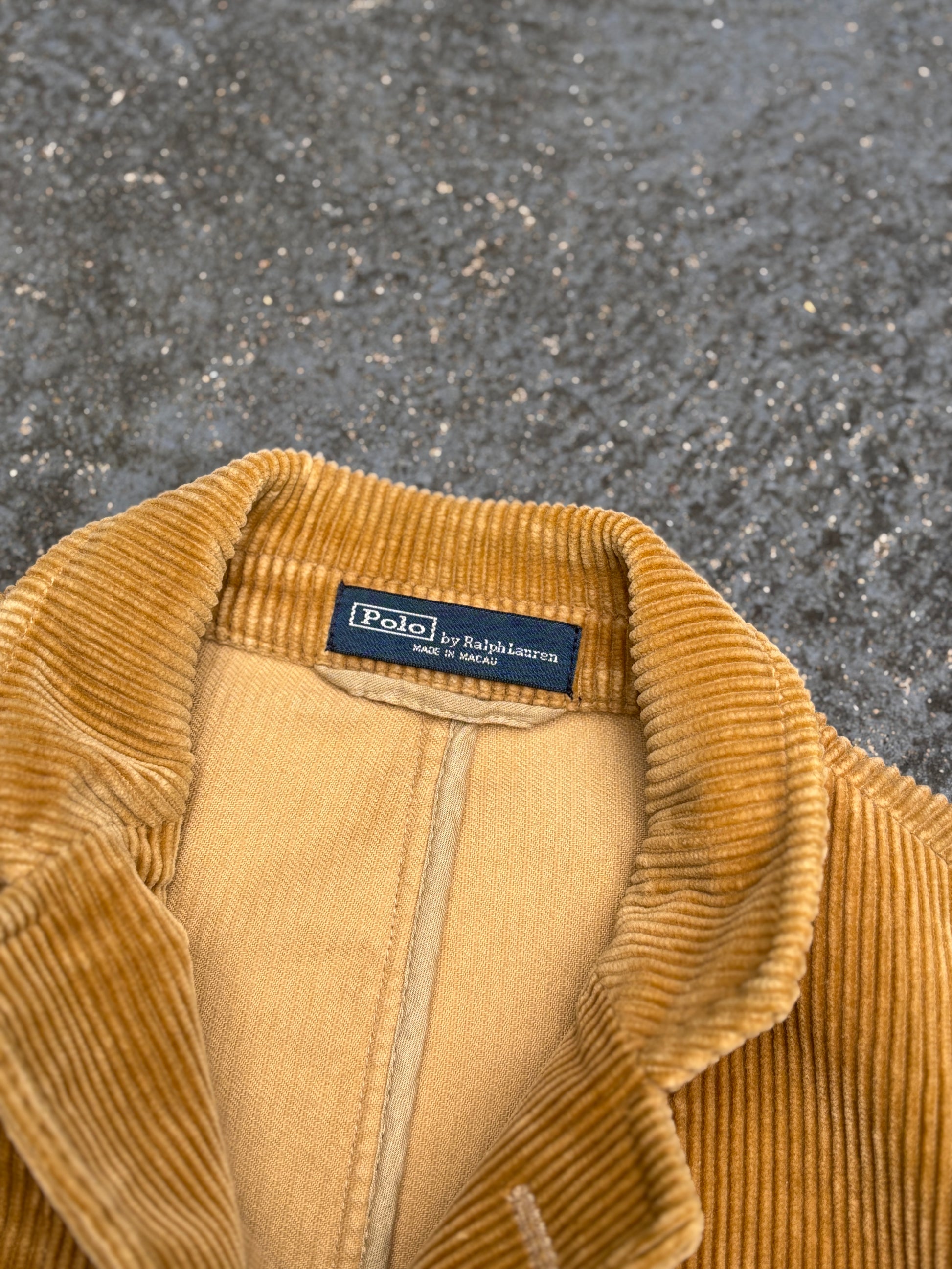 Vintage 90s Polo Ralph Lauren Corduroy Jacket Size M Brown Front Pockets Leather Patches