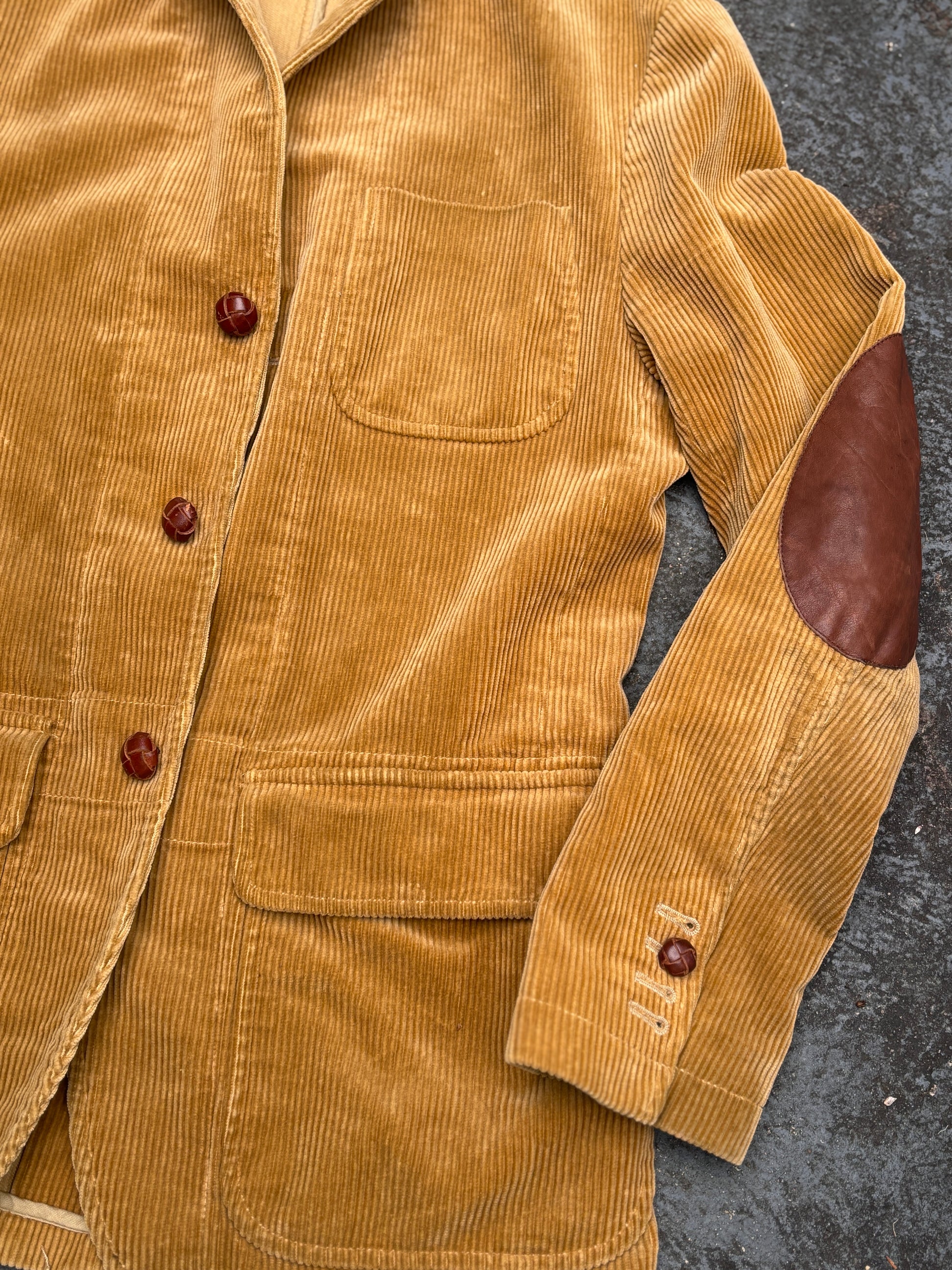 Vintage 90s Polo Ralph Lauren Corduroy Jacket Size M Brown Front Pockets Leather Patches
