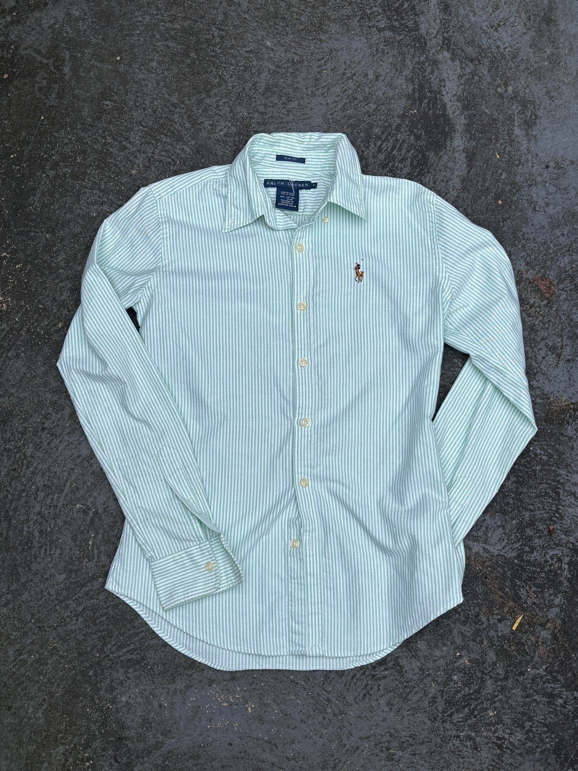 Ralph Lauren Shirt Womens S Green White Stripe Colour Pony Cotton Button Up