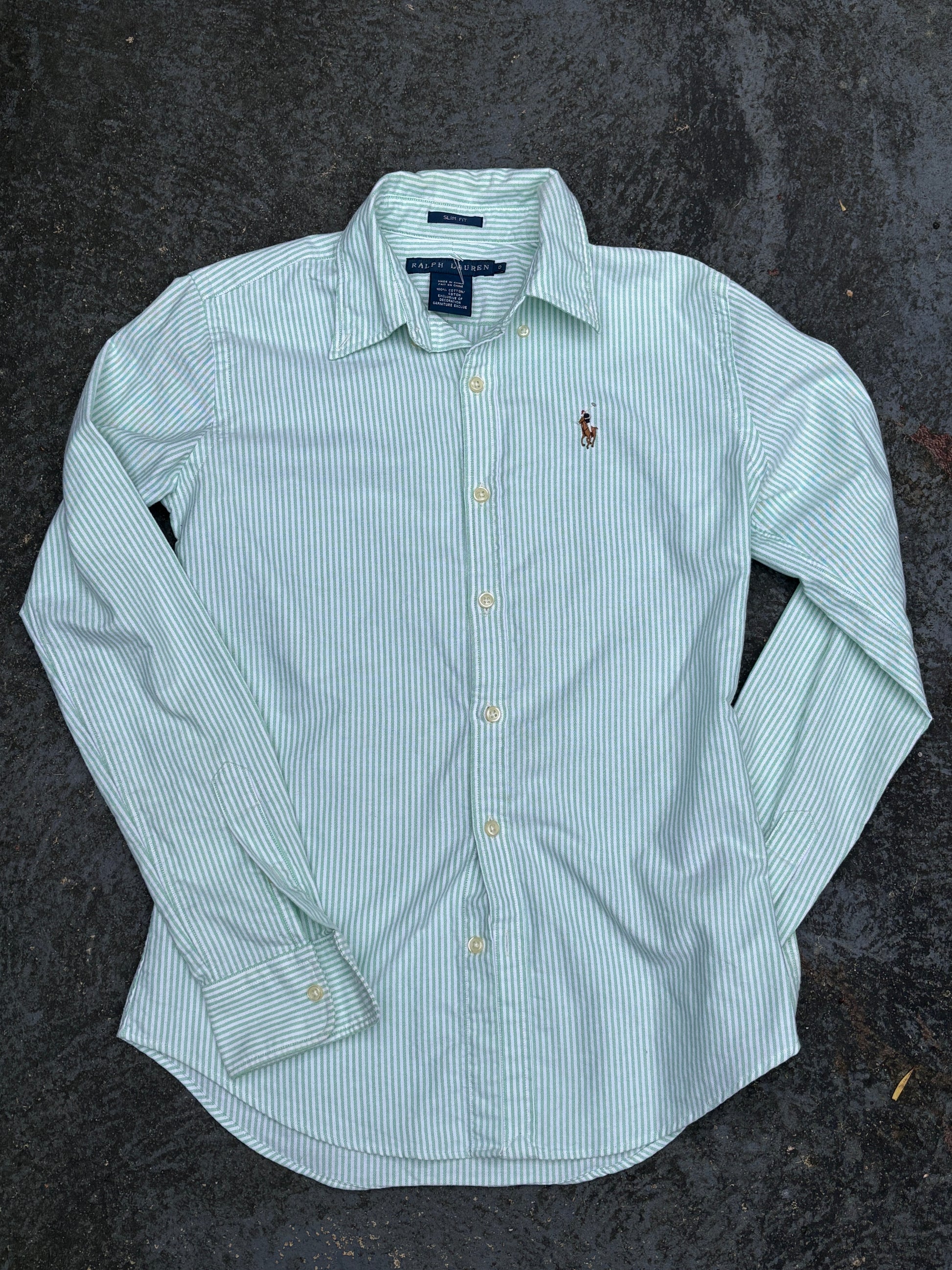 Ralph Lauren Shirt Womens S Green White Stripe Colour Pony Cotton Button Up