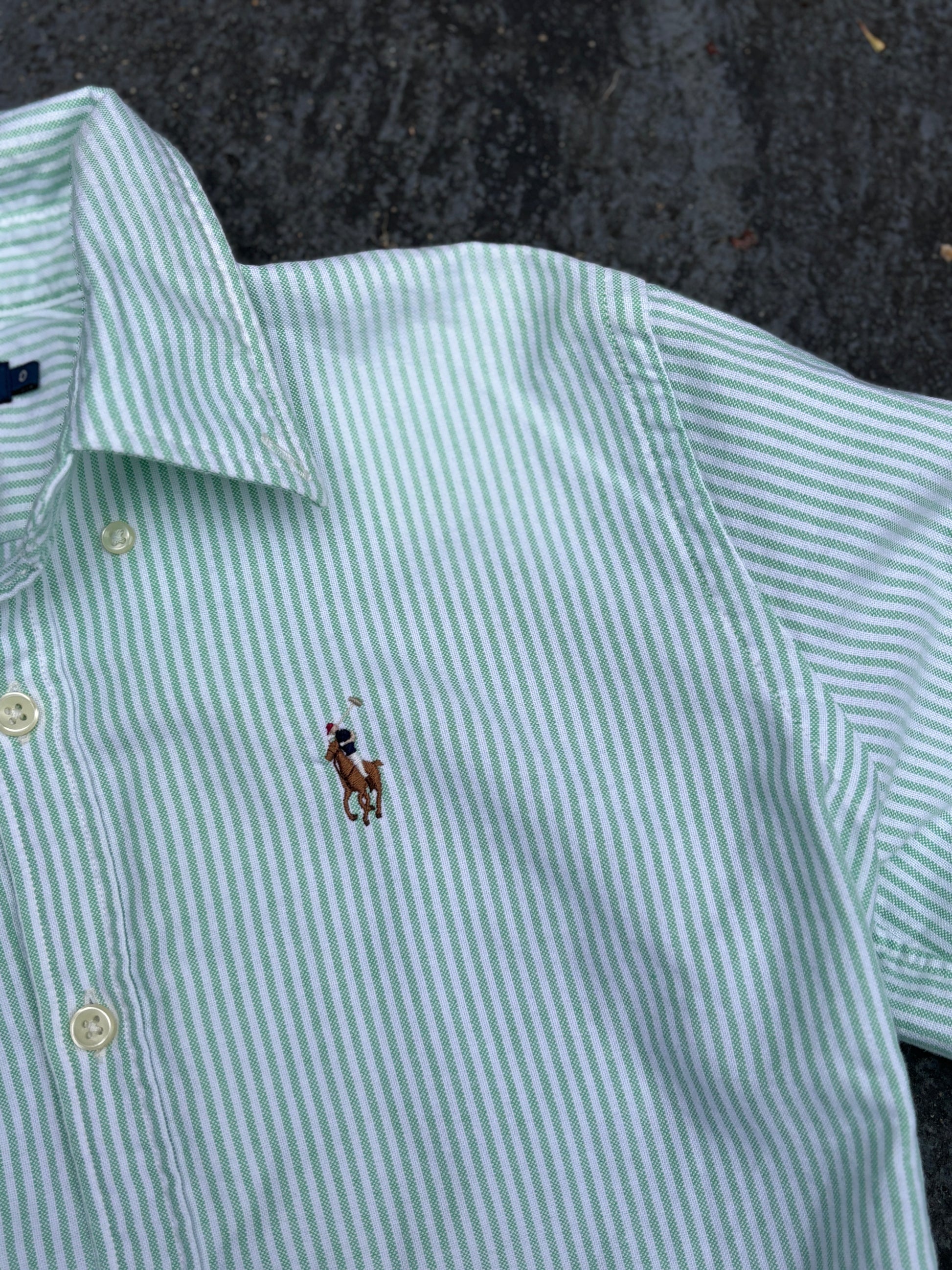 Ralph Lauren Shirt Womens S Green White Stripe Colour Pony Cotton Button Up