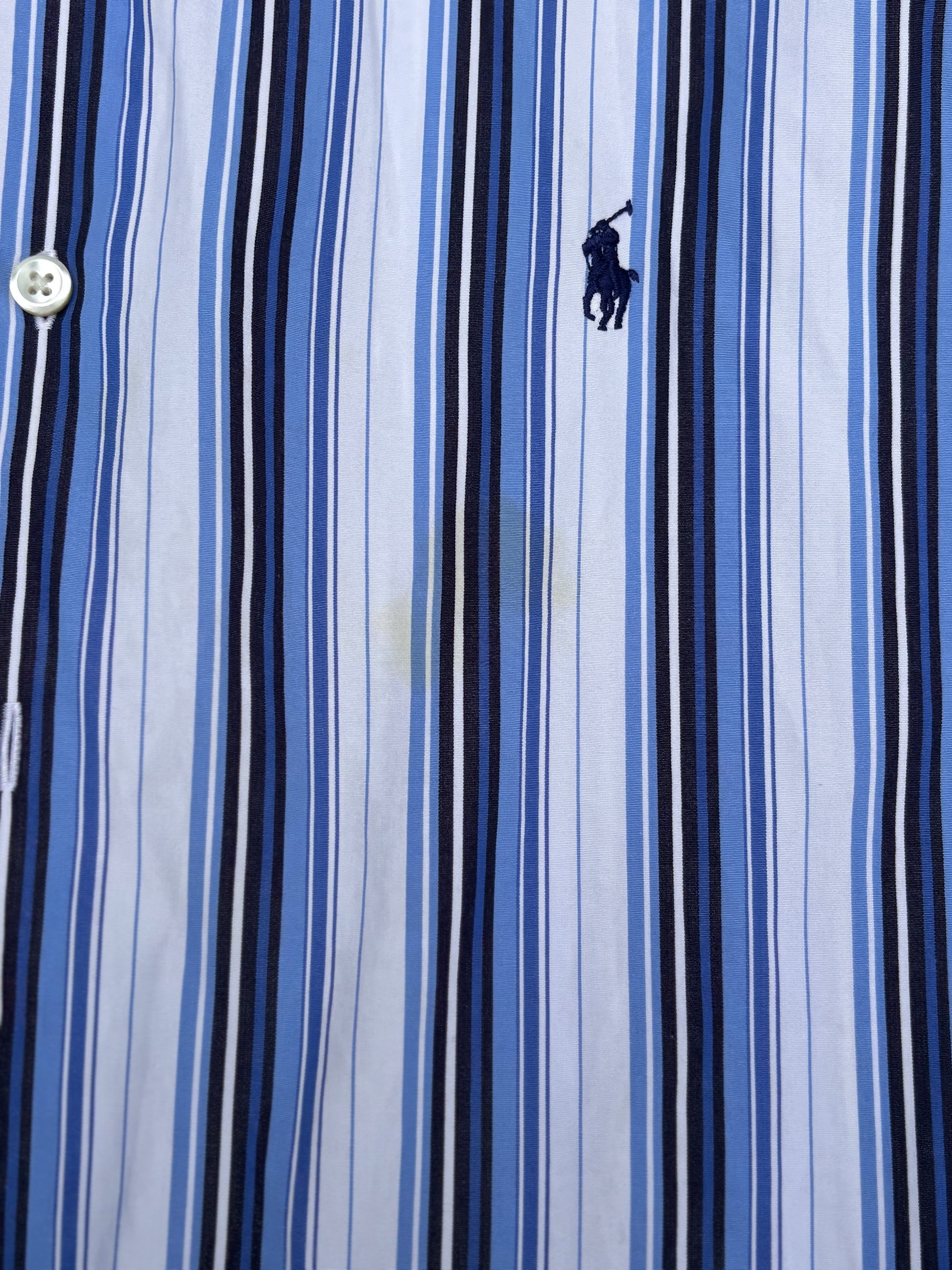 Vintage 90s Ralph Lauren Shirt XL Blue/White Two-Tone Down Stripe Navy Pony