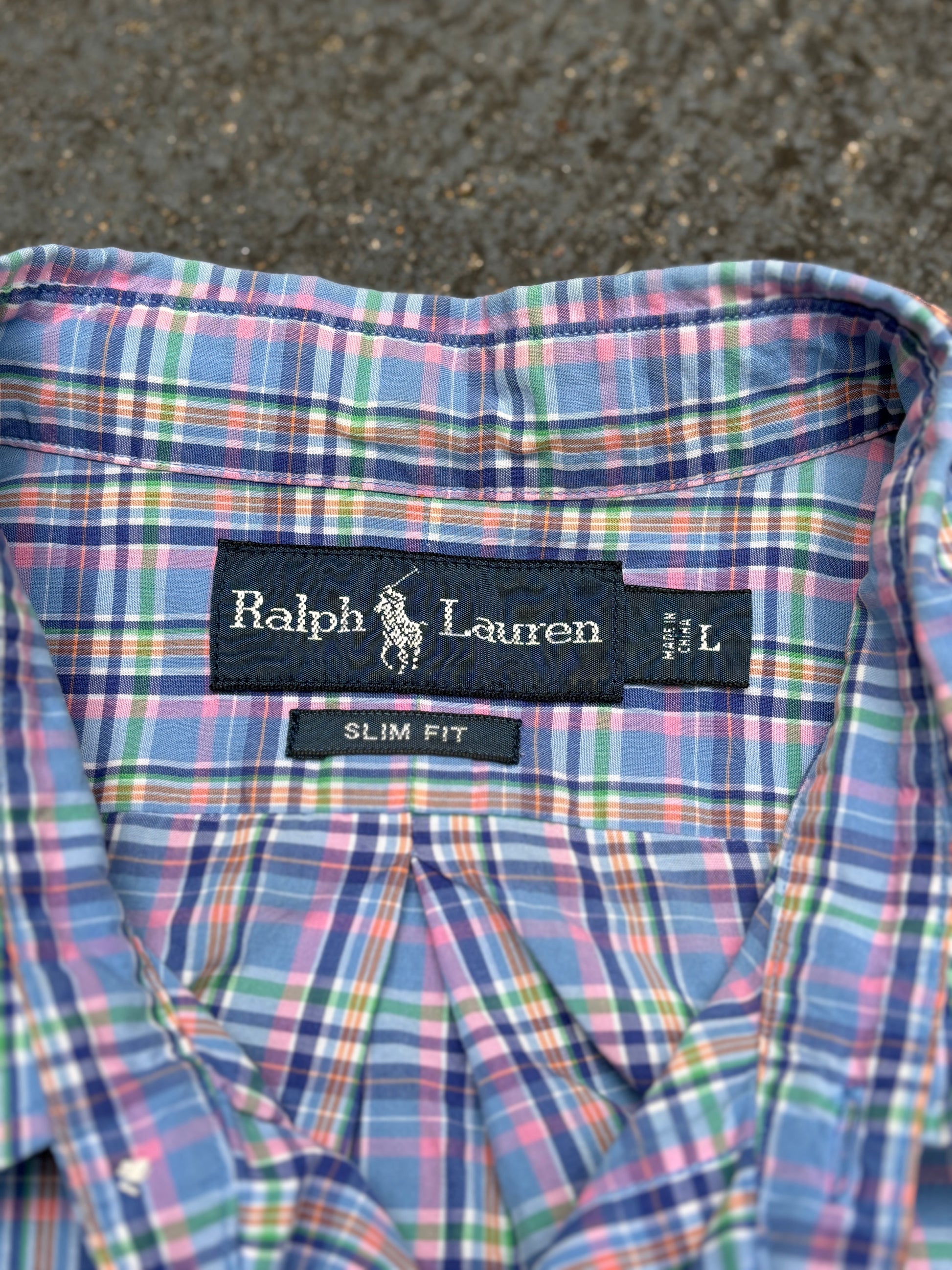 Vintage 90s Ralph Lauren Shirt Size L Multi Plaid Check Pink Pony Button-Up