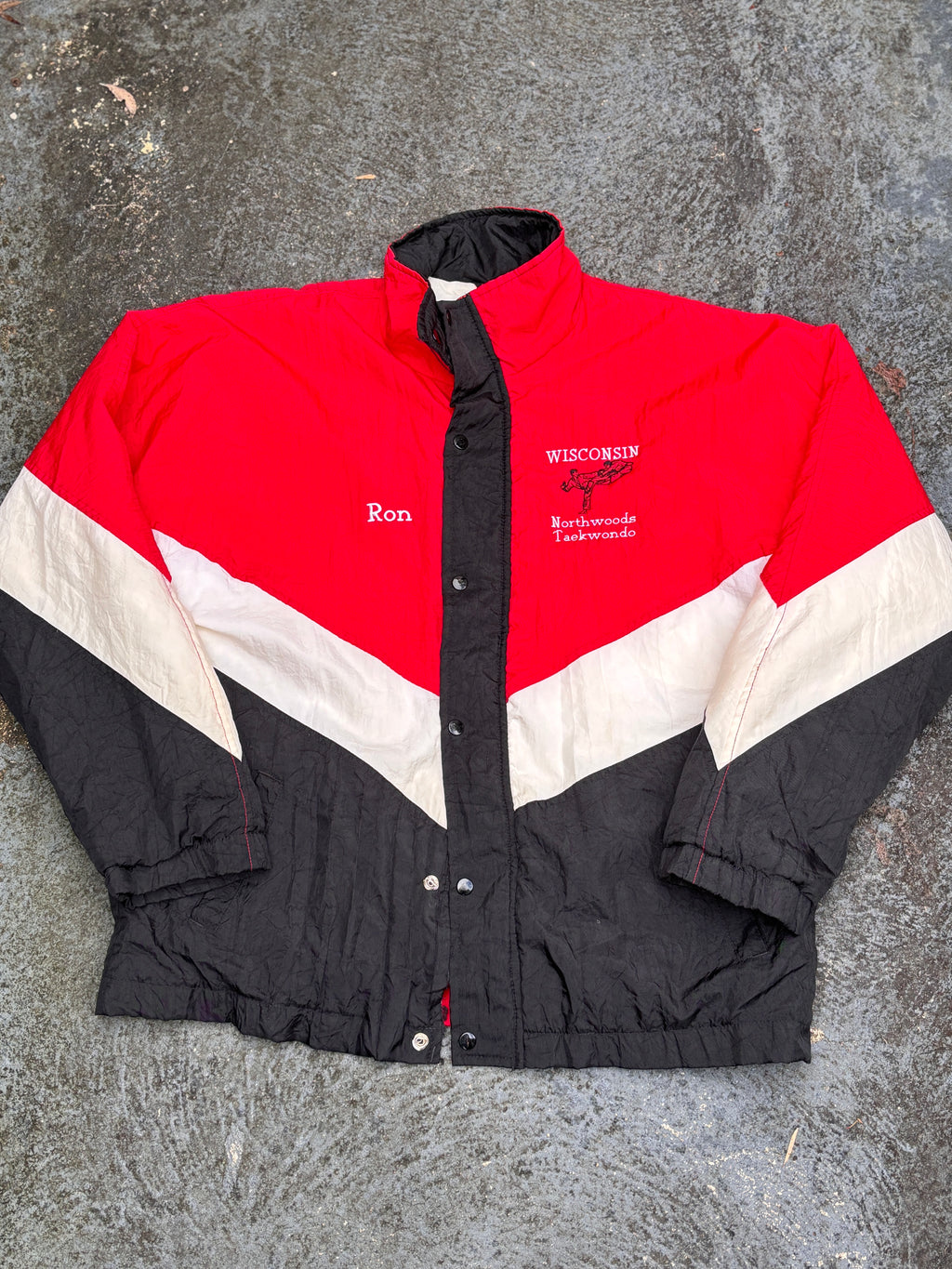 Vintage 90s Holloway Puffer Jacket Size L Red White Black Taekwondo Embroidered Logo