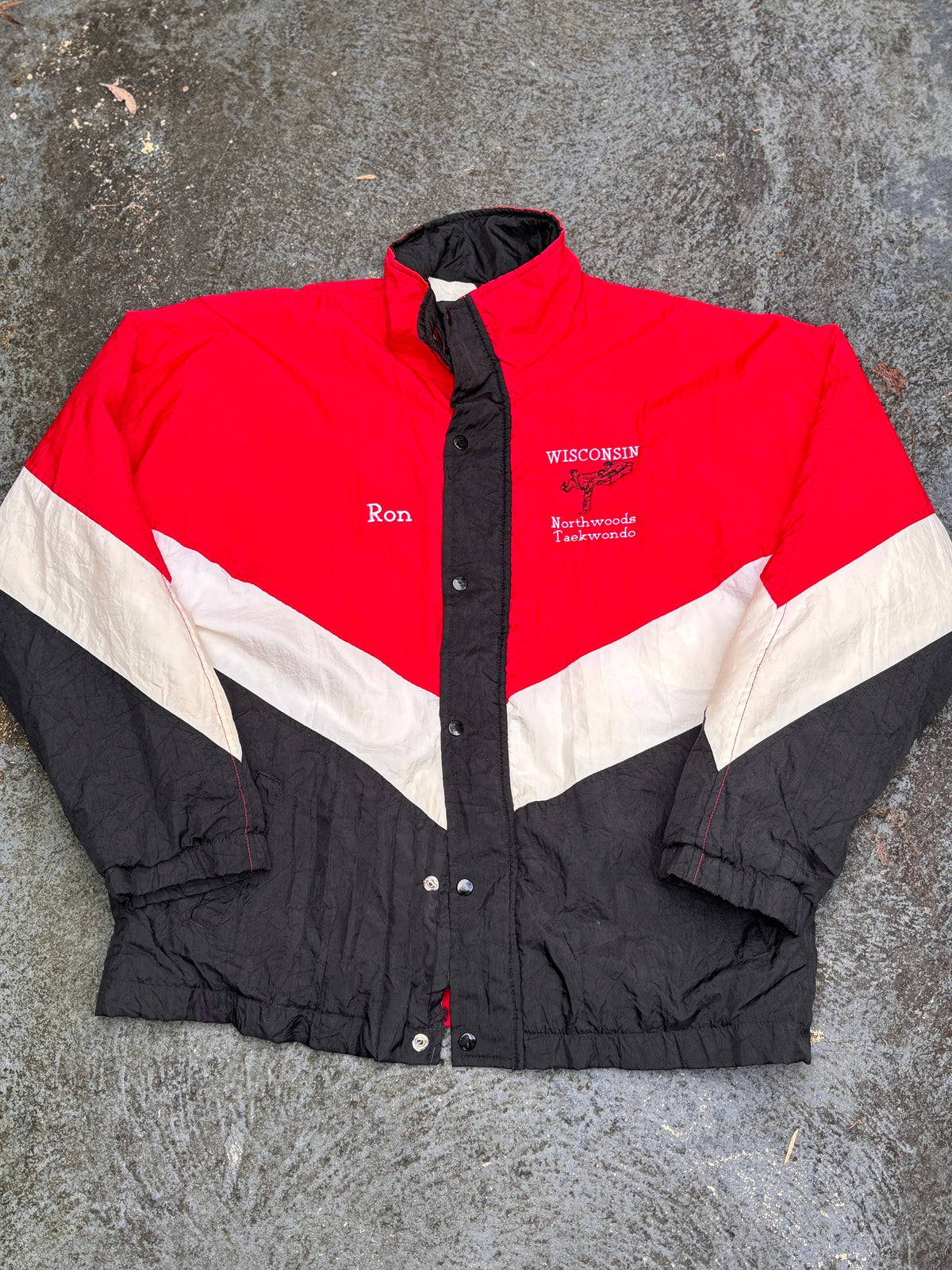 Vintage 90s Holloway Puffer Jacket Size L Red White Black Taekwondo Embroidered Logo