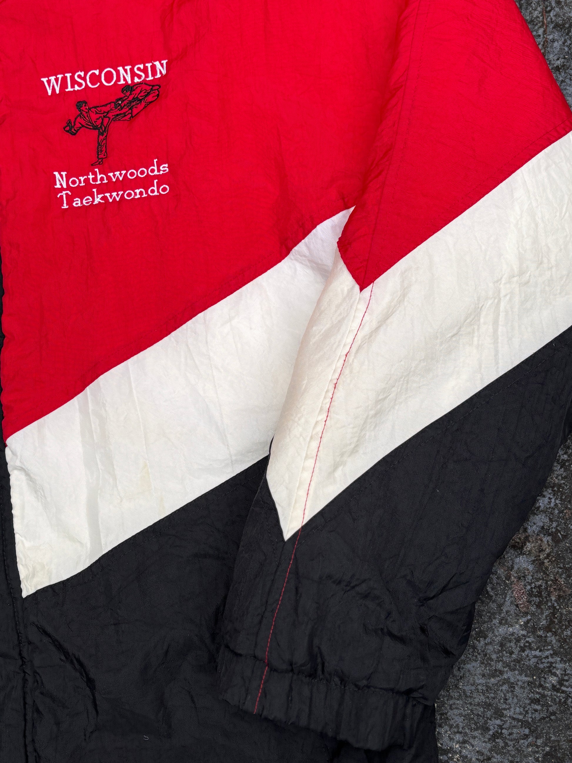 Vintage 90s Holloway Puffer Jacket Size L Red White Black Taekwondo Embroidered Logo