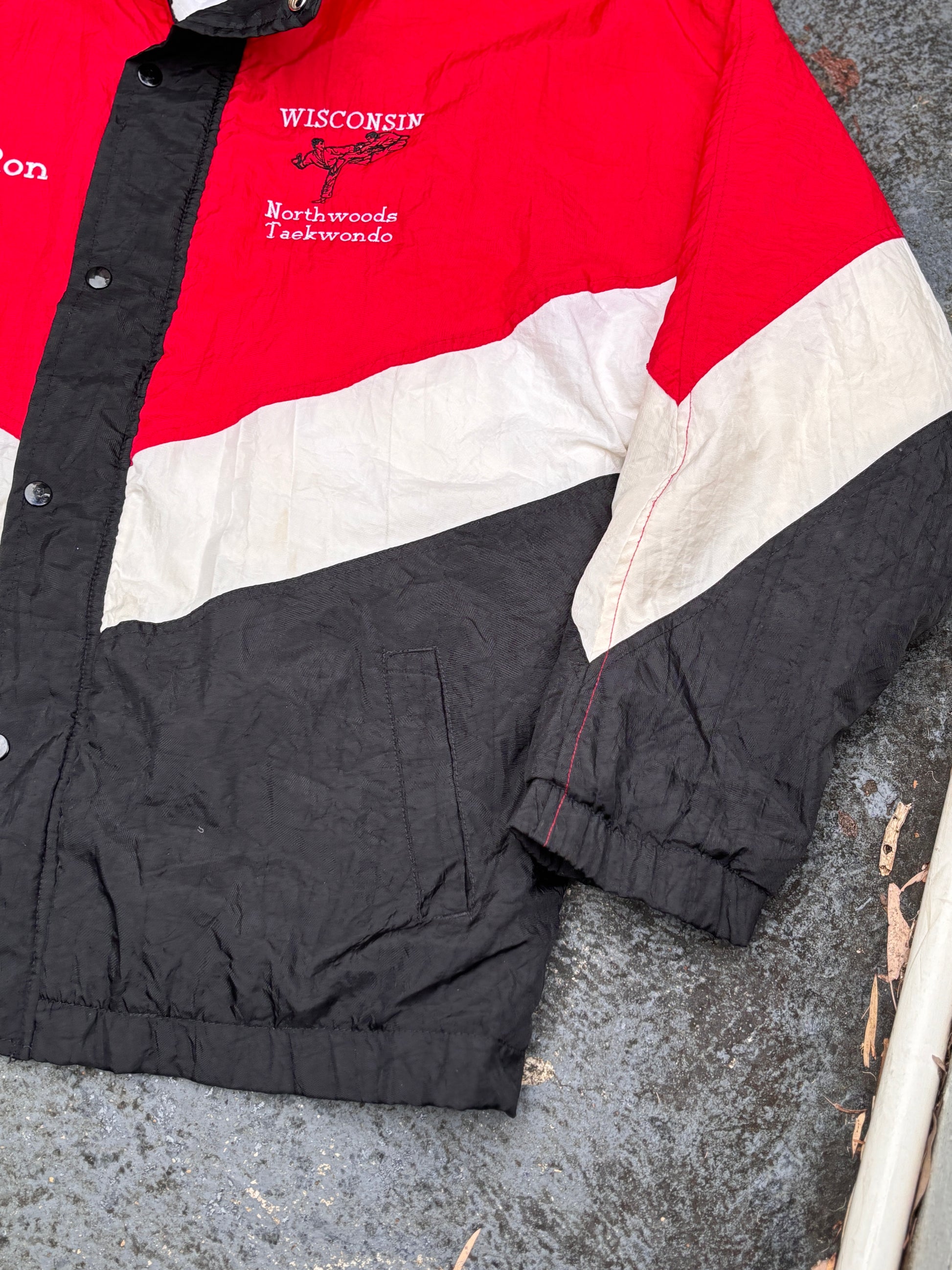 Vintage 90s Holloway Puffer Jacket Size L Red White Black Taekwondo Embroidered Logo