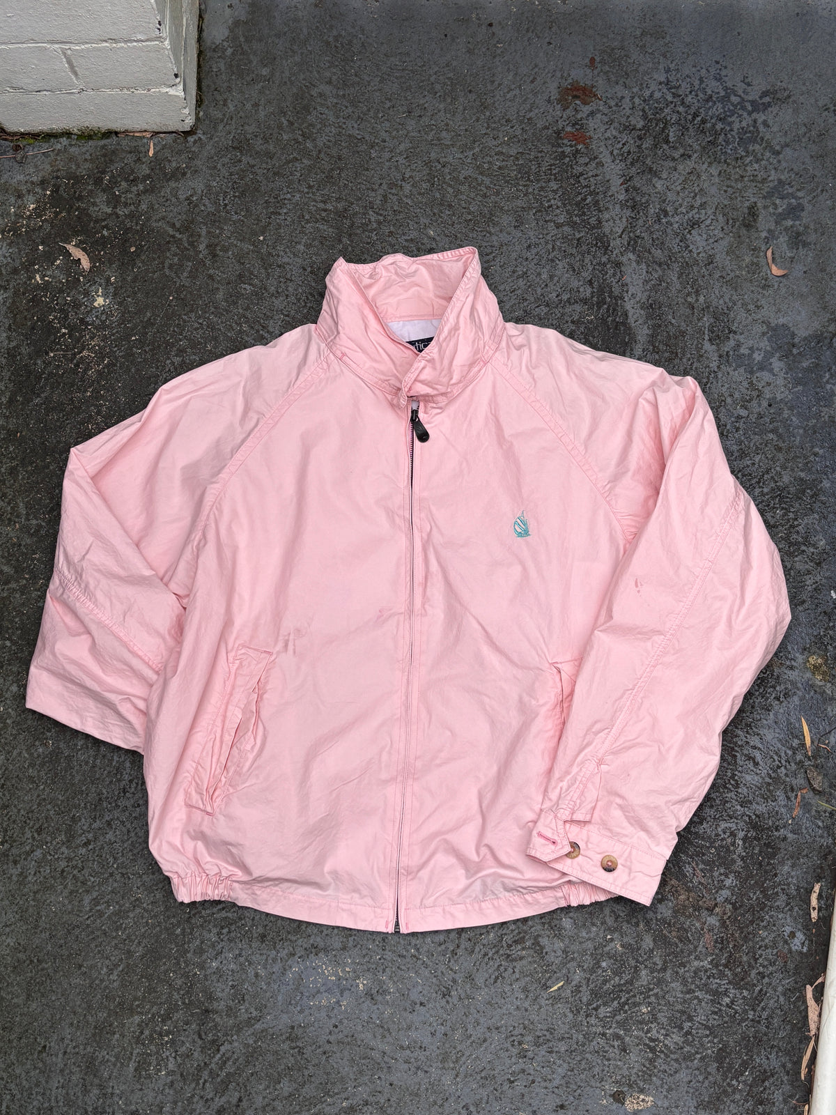 Vintage Y2K Nautica Jacket Size XL Pink Blue Yacht Logo Full Zip Cotton Mock Neck