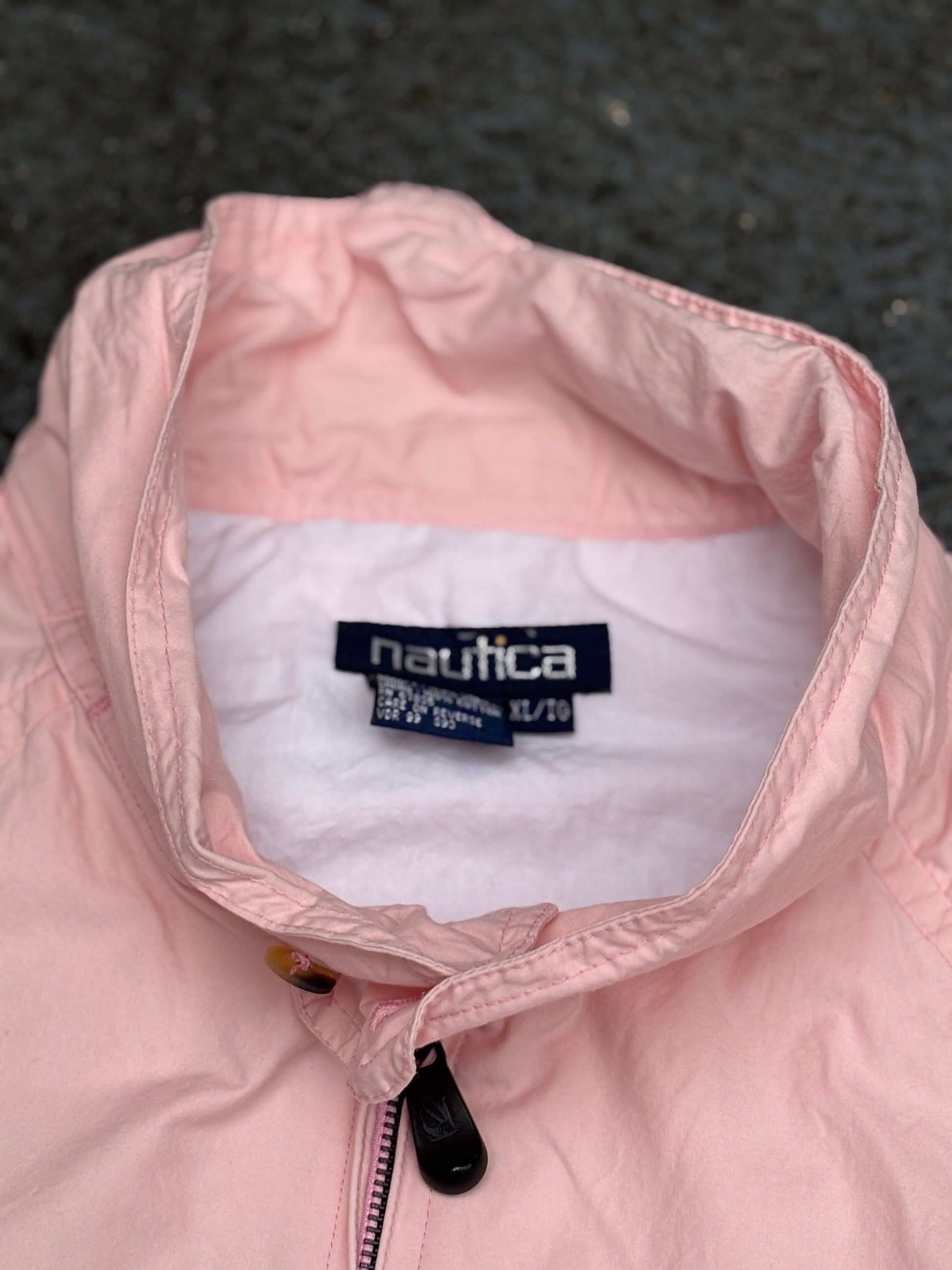 Vintage Y2K Nautica Jacket Size XL Pink Blue Yacht Logo Full Zip Cotton Mock Neck