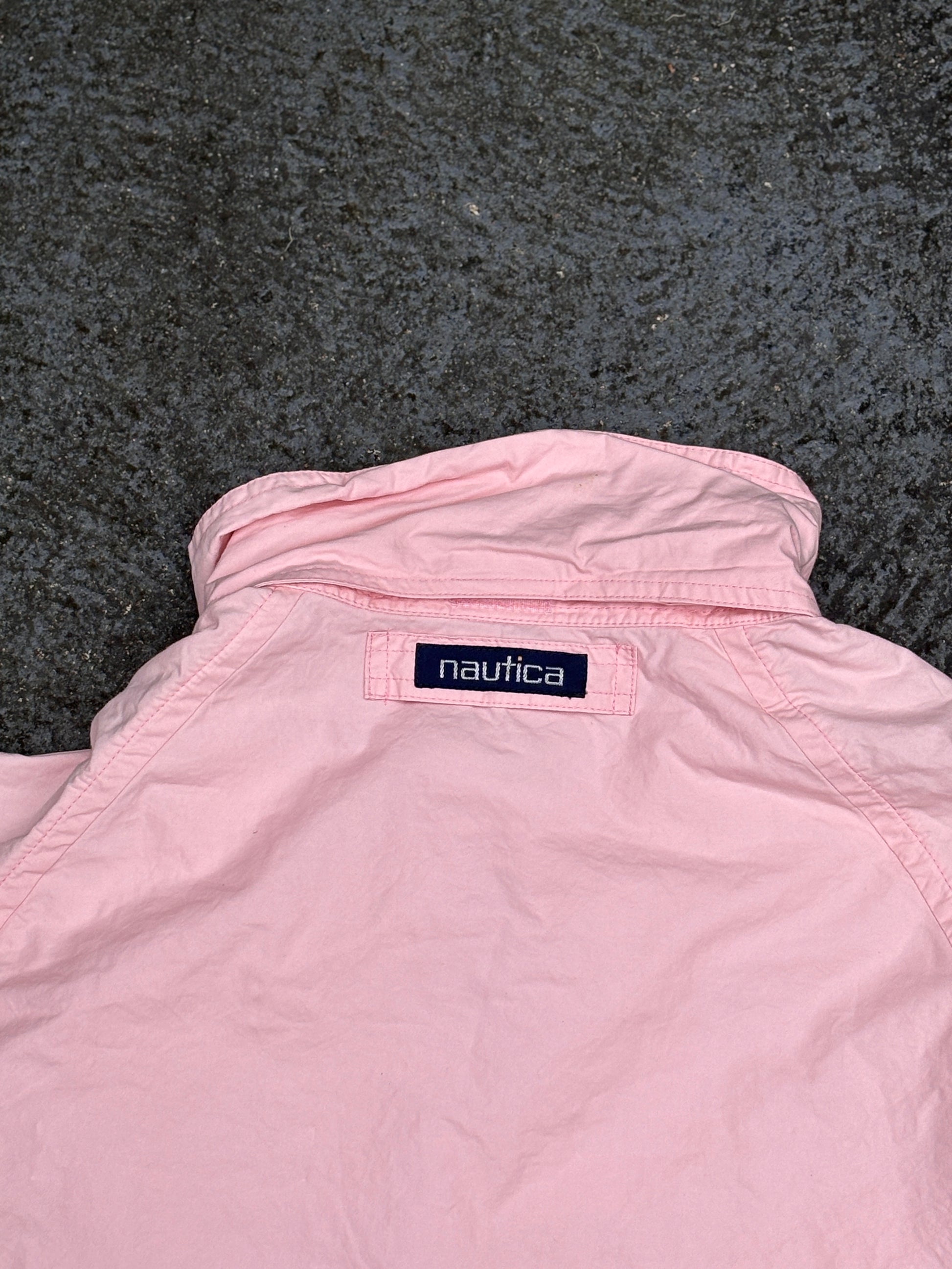 Vintage Y2K Nautica Jacket Size XL Pink Blue Yacht Logo Full Zip Cotton Mock Neck