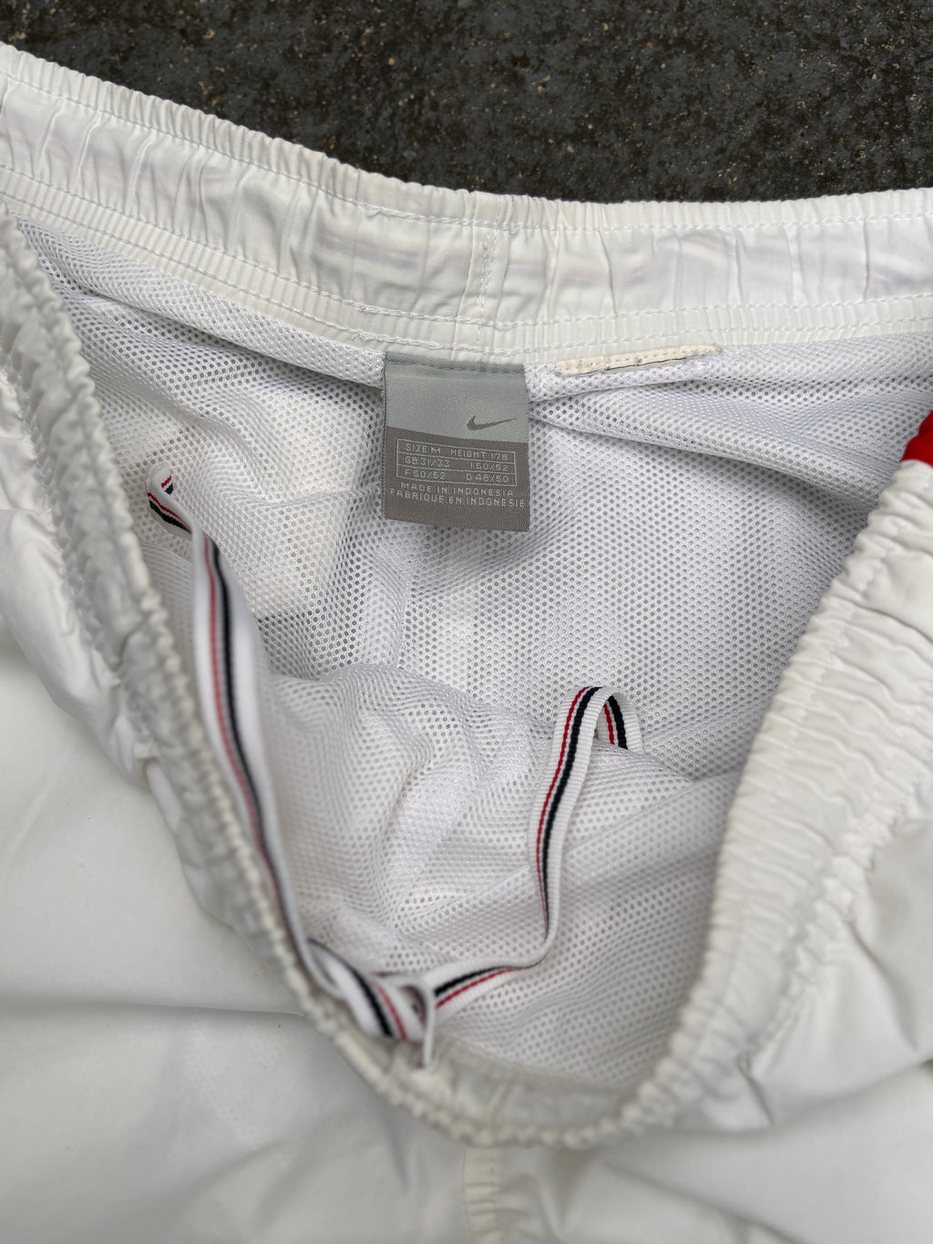 Vintage Y2K Nike Track Pants M White Red Blue Detail Wide Leg Ankle Zip Windbreakers