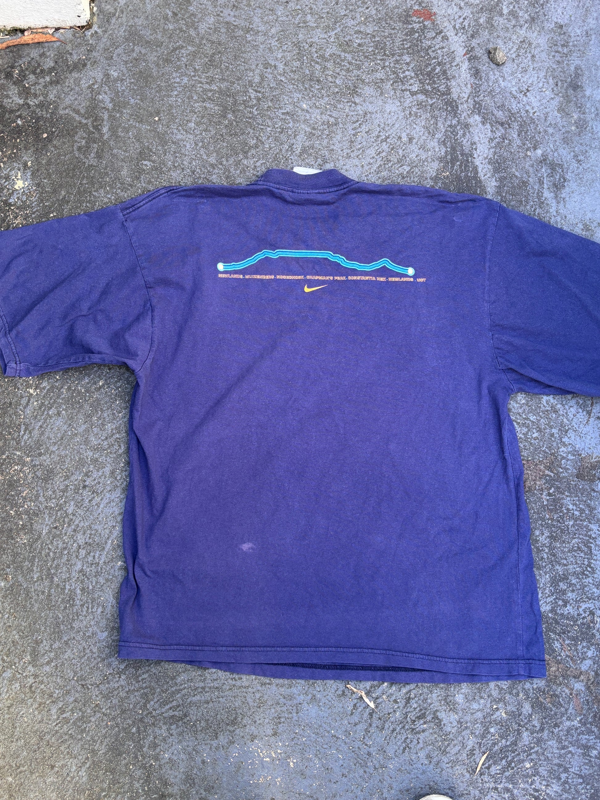 Vintage 90s Nike T-Shirt Size S Navy Two Oceans Cape Town Marathon Large Graphic