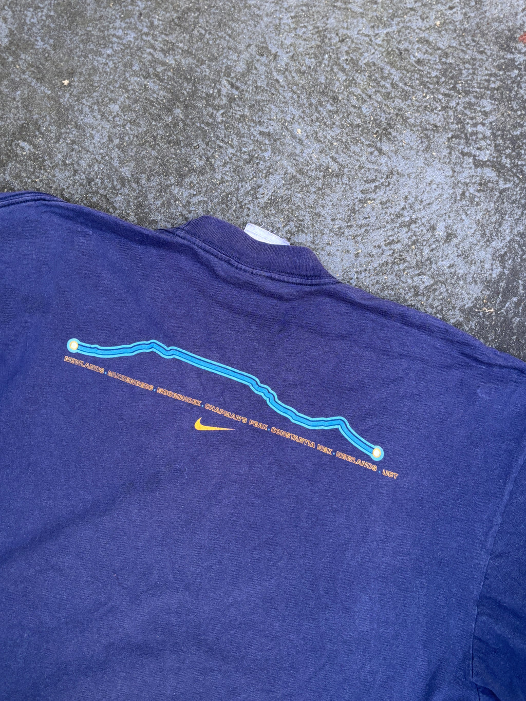 Vintage 90s Nike T-Shirt Size S Navy Two Oceans Cape Town Marathon Large Graphic