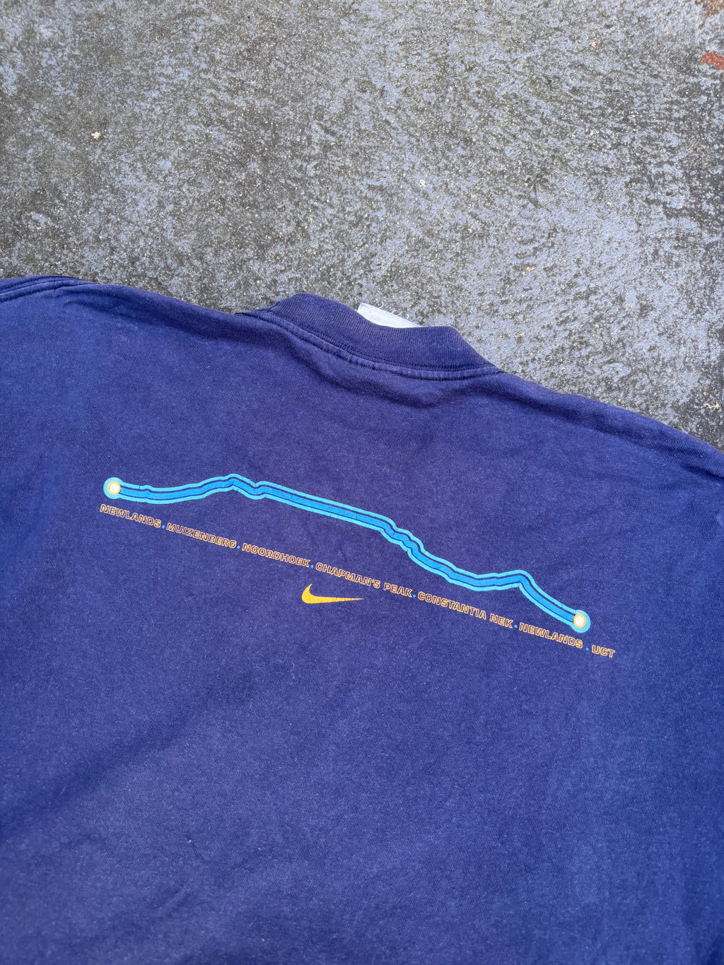 Vintage 90s Nike T-Shirt Size S Navy Two Oceans Cape Town Marathon Large Graphic
