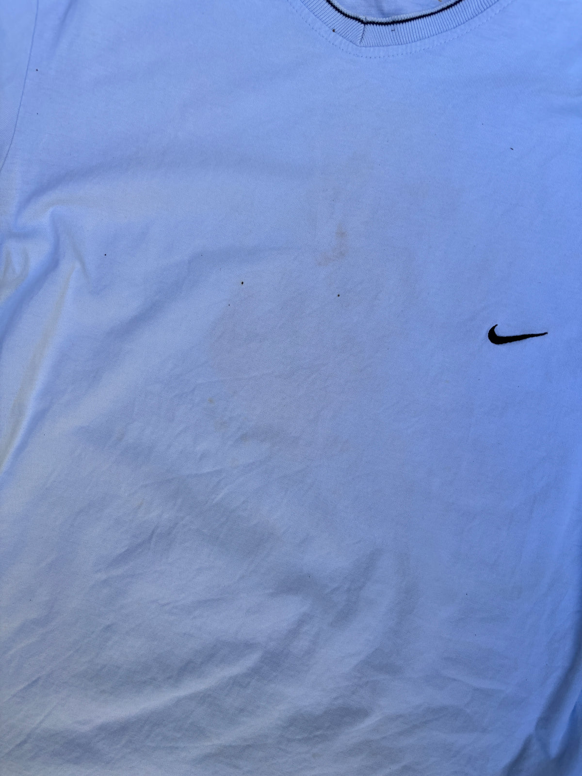Vintage Y2K Nike T-Shirt Size L Light Blue V-Neck Embroidered Chest Swoosh