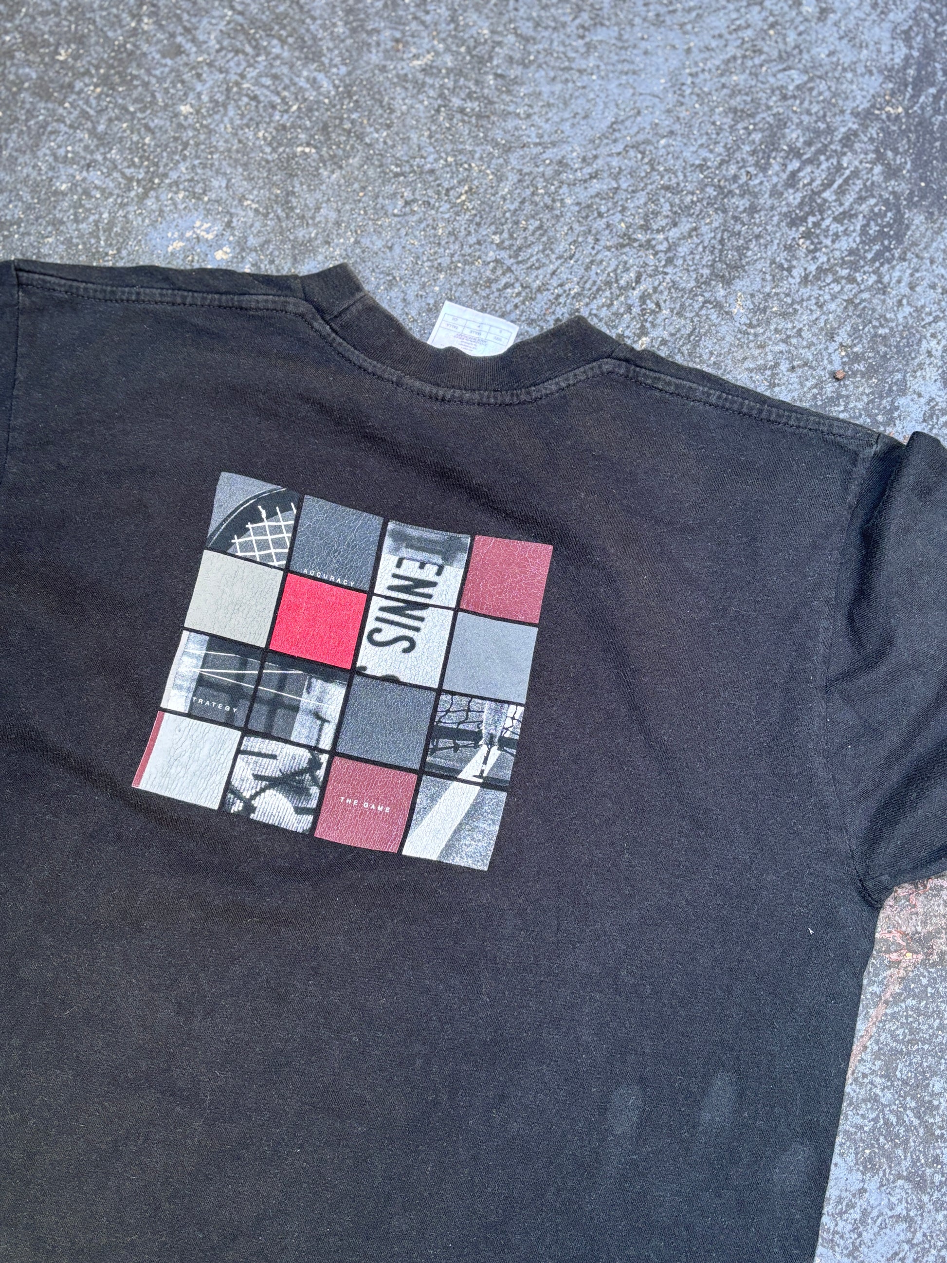 Vintage 90s Nike Court T-Shirt Size S Black Large Graphic + Spell Out Logo