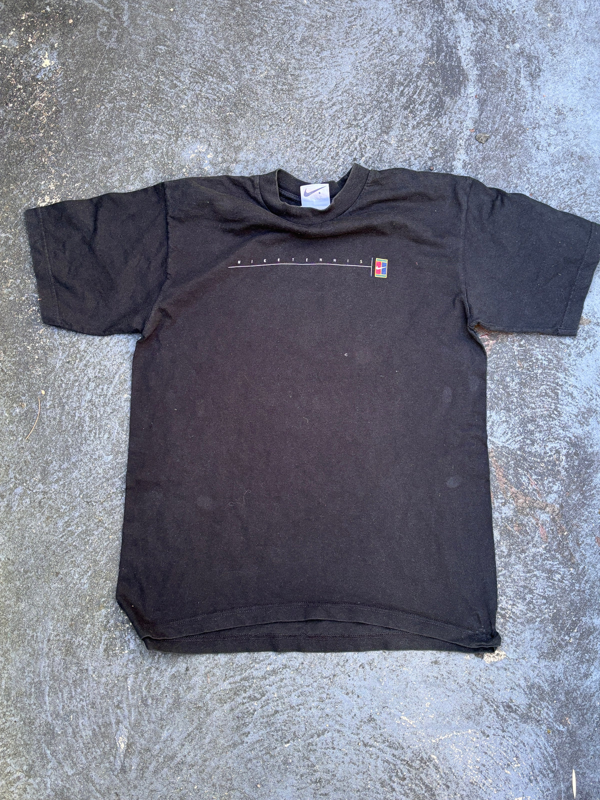 Vintage 90s Nike Court T-Shirt Size S Black Large Graphic + Spell Out Logo