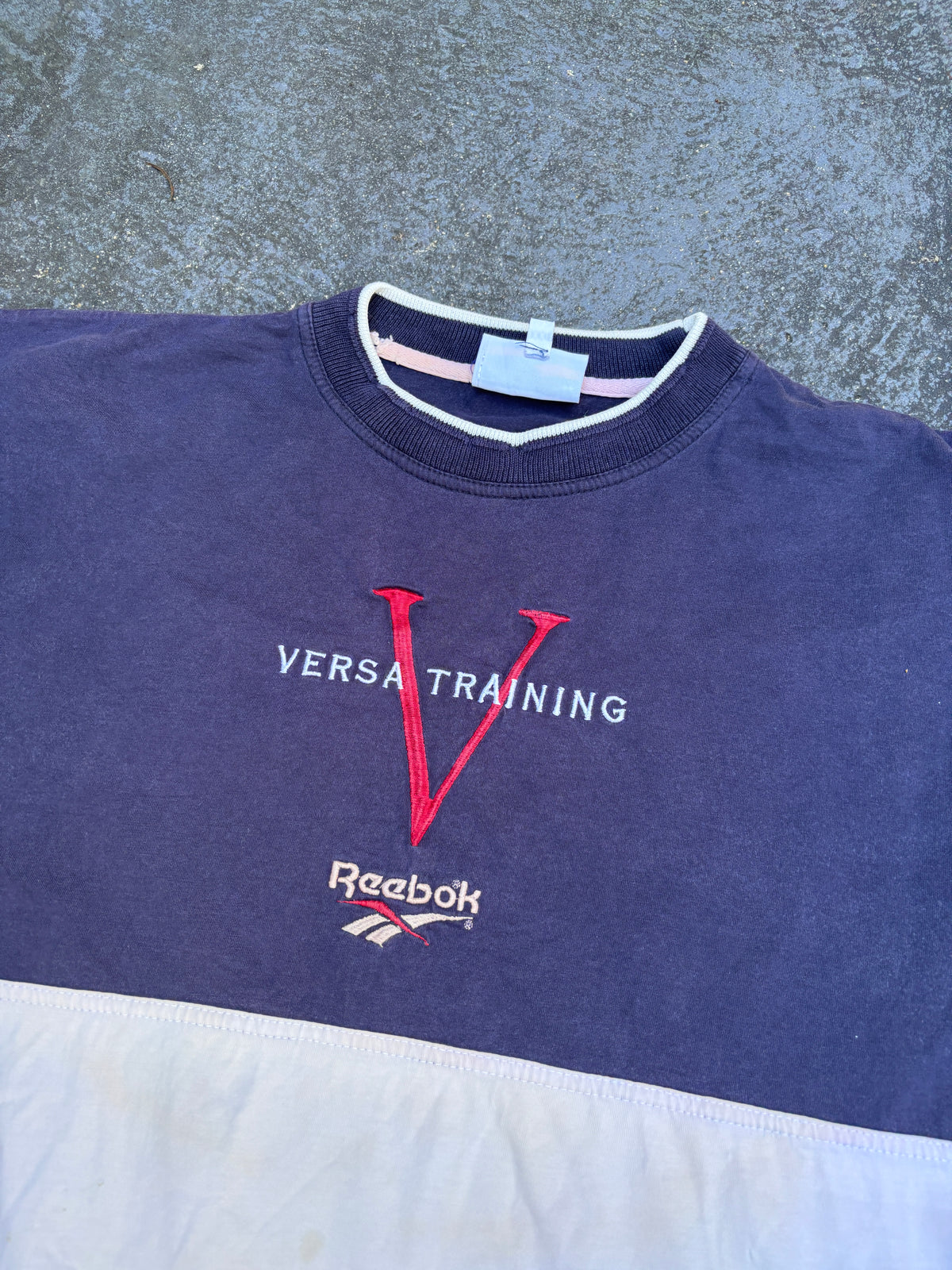 Vintage 90s Reebok T-Shirt Size XXL Navy Grey Colour Block Embroidered Logo
