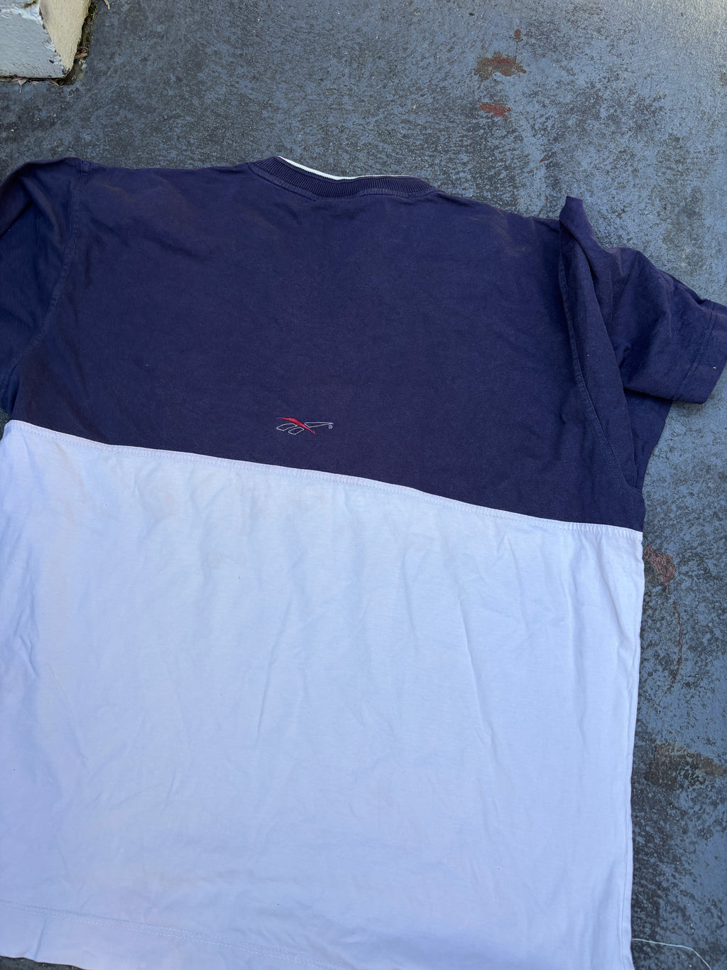 Vintage 90s Reebok T-Shirt Size XXL Navy Grey Colour Block Embroidered Logo