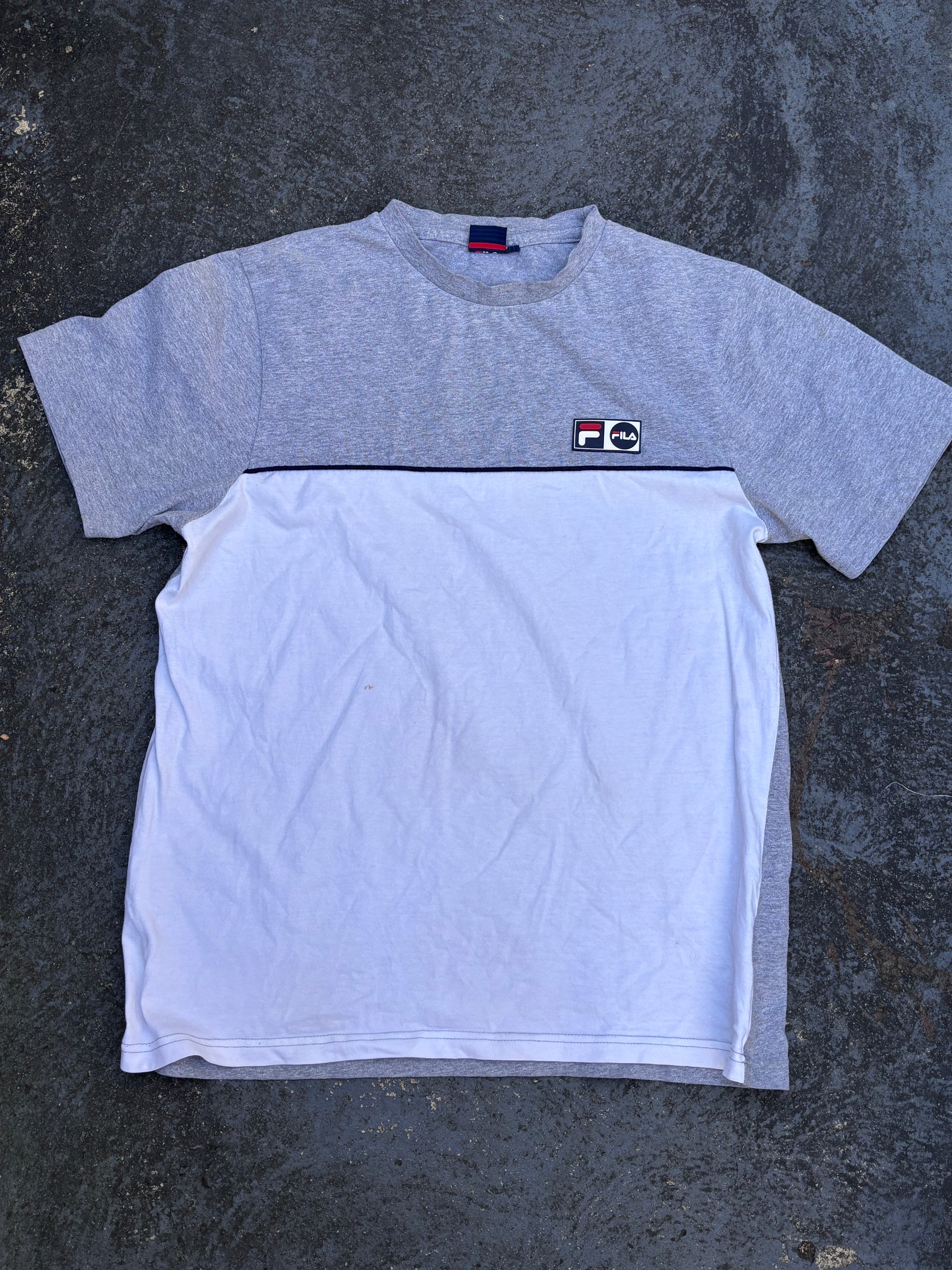 Fila Colour Block T-Shirt Size M Grey White Badge Logo