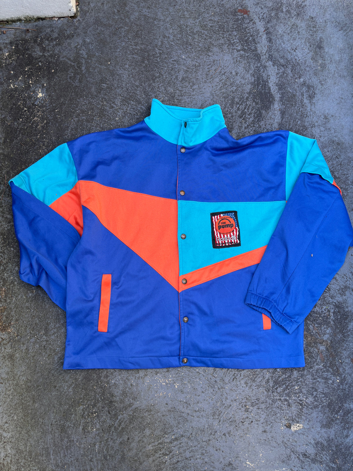 Vintage 90s Reebok Pump Jacket Size L Blue Orange Pump Graphic Button Up