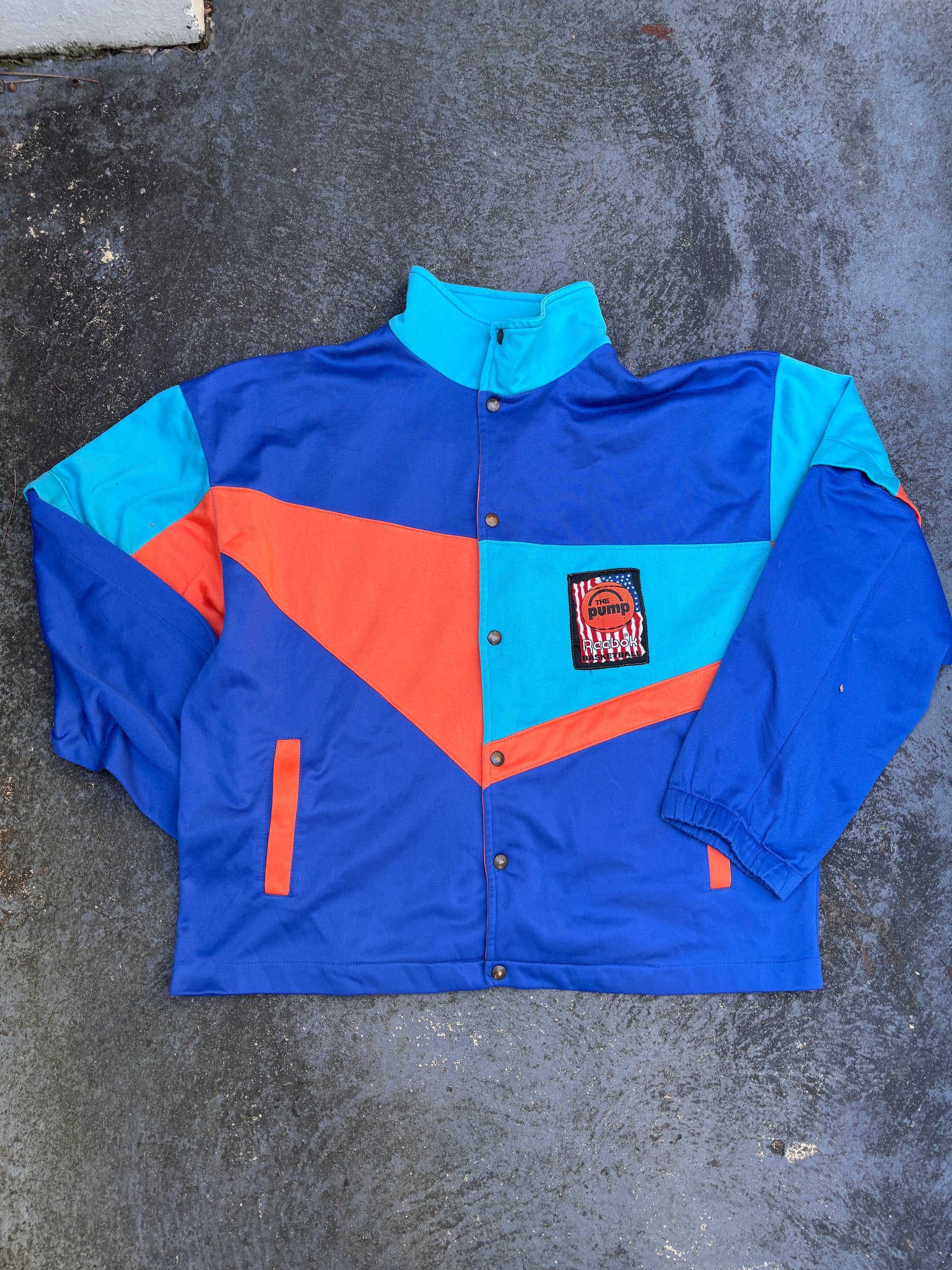 Vintage 90s Reebok Pump Jacket Size L Blue Orange Pump Graphic Button Up